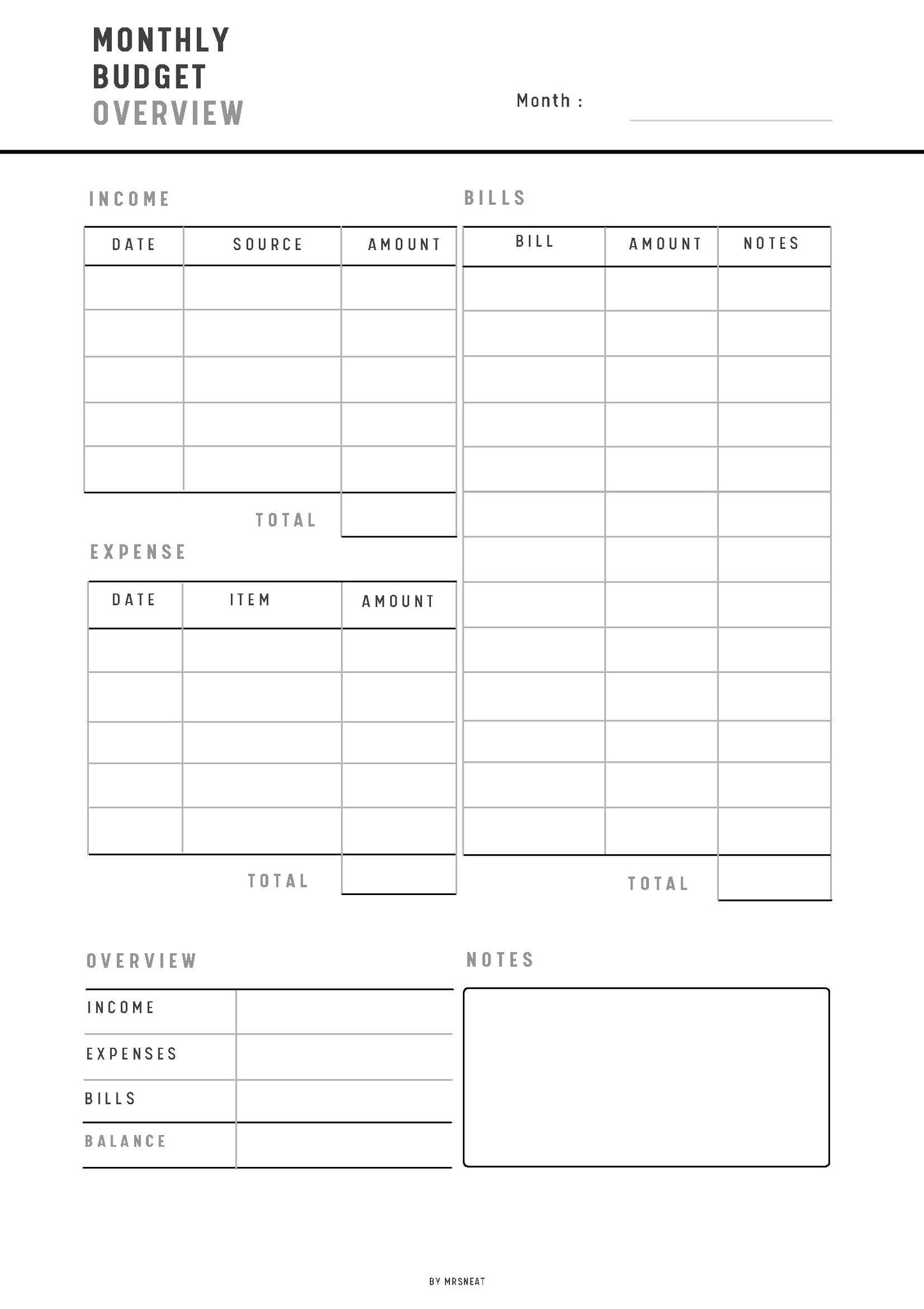 Fillable Monthly Budget Overview, Budget Planner Printable, A4, A5, US Letter, 3 color options