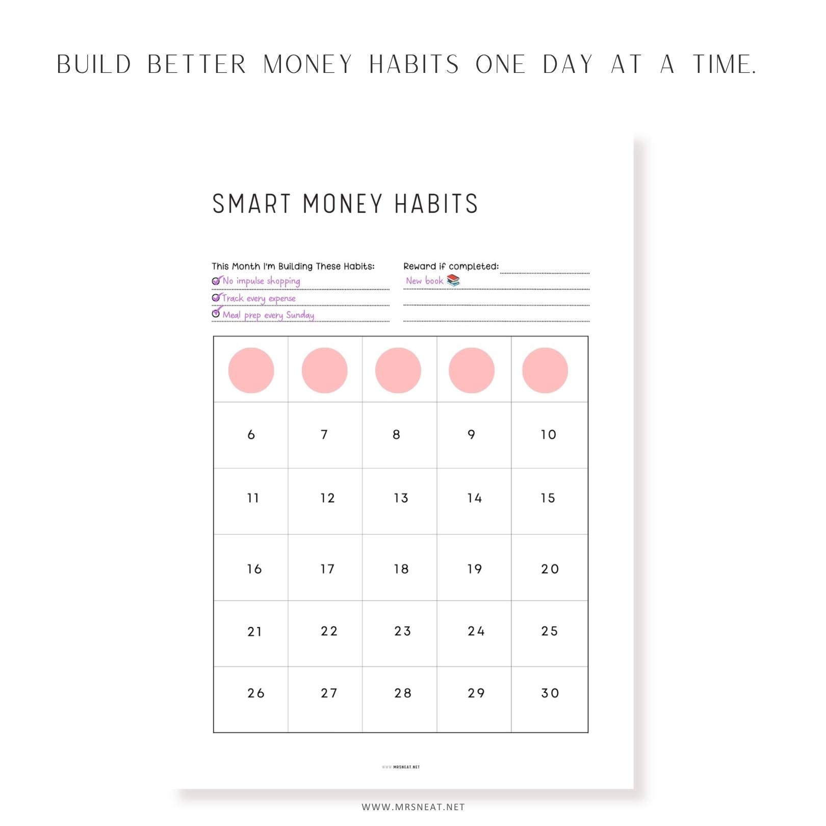 Smart Money Habits printable tracker to build consistent saving, budgeting, and mindful spending habits.