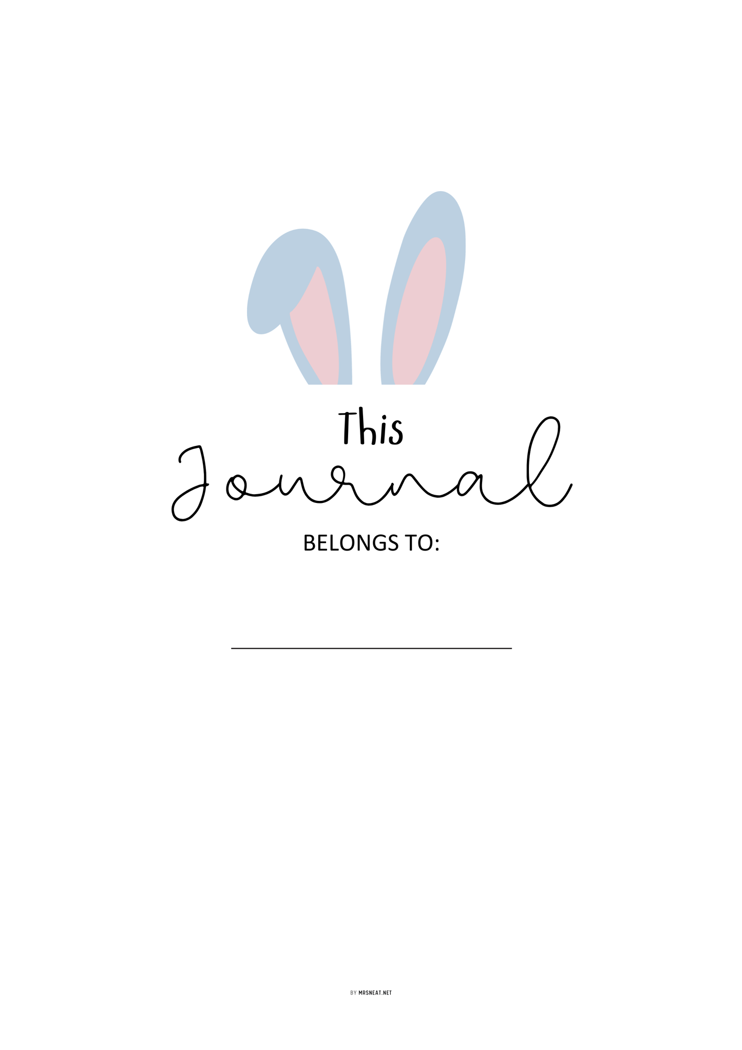 Journal cover with bunny ears design and text 'This Journal Belongs To:' on a white background