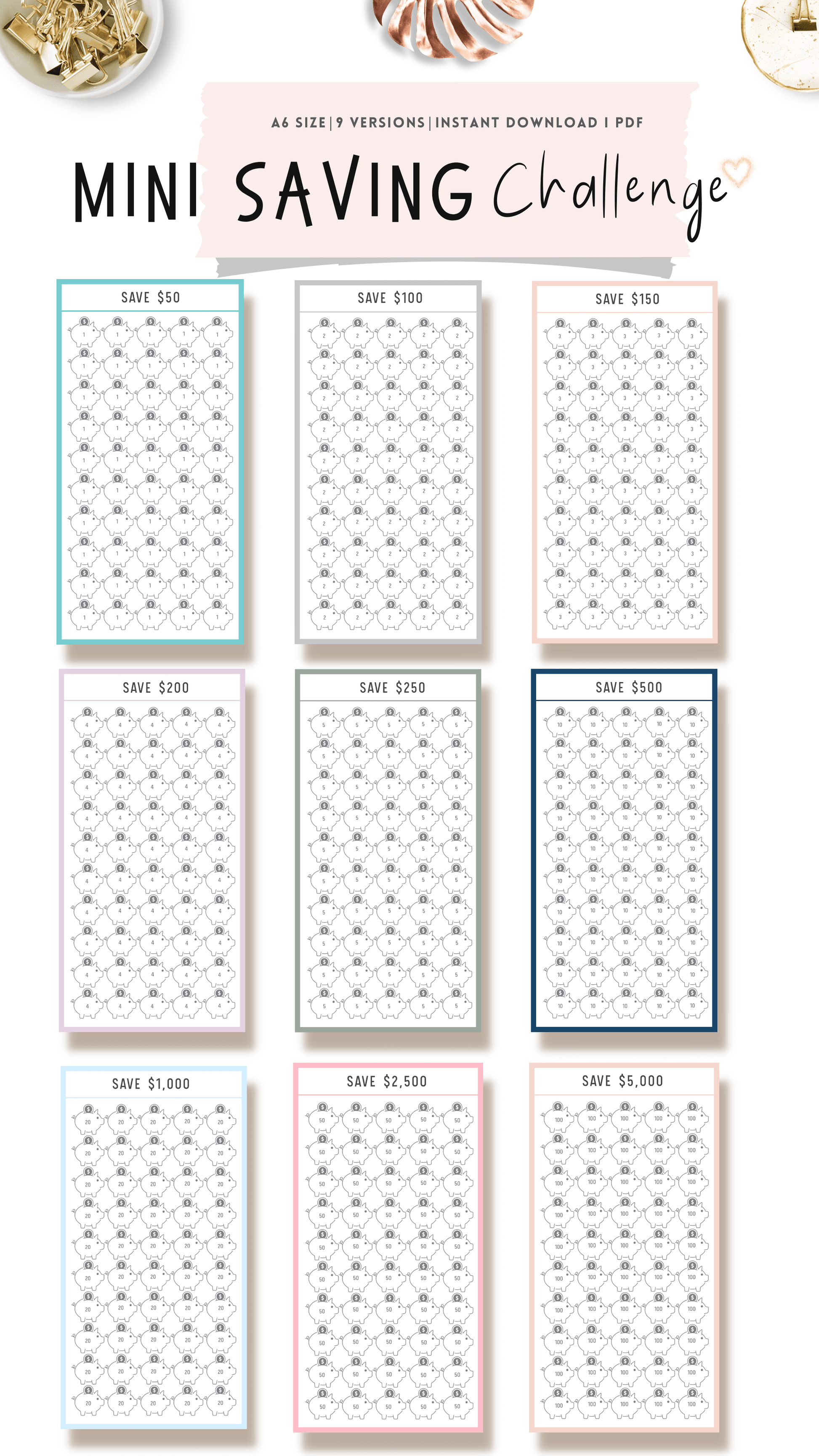 a6-saving-challenge-printable-m176-mrsneat for Free Printable 1 Savings Challenge A6 Saving Challenge Printable - M176 – mrsneat for Free Printable 1 Savings Challenge