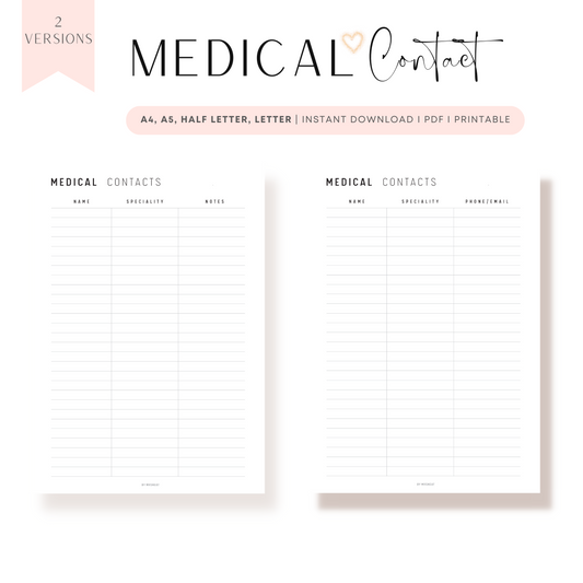 Medical Contact List Printable