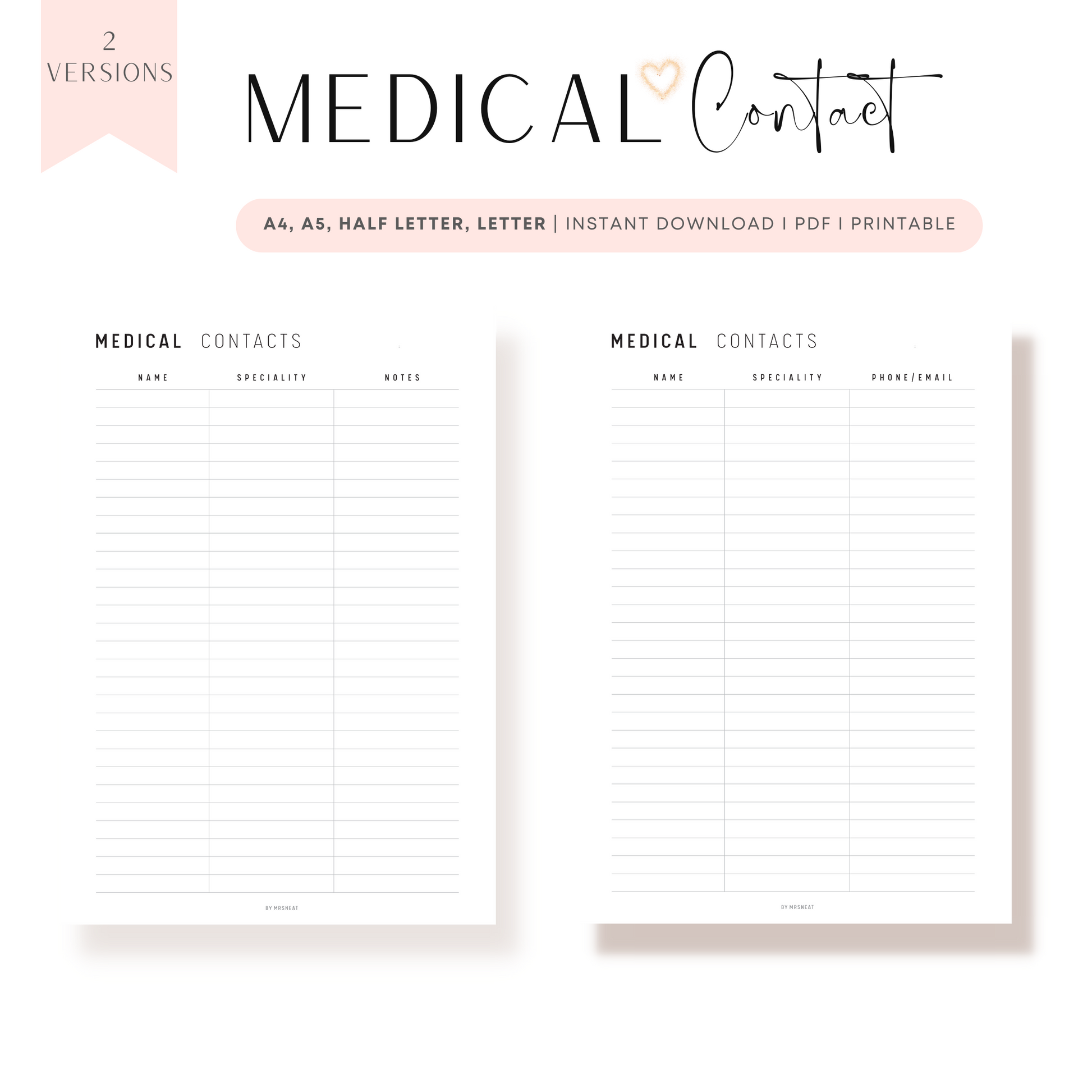 Contact Page Printable, Address Book, Contact List, Contact Book, Phone  Number, Planner Insert in A4, A5, Letter and Half Size 