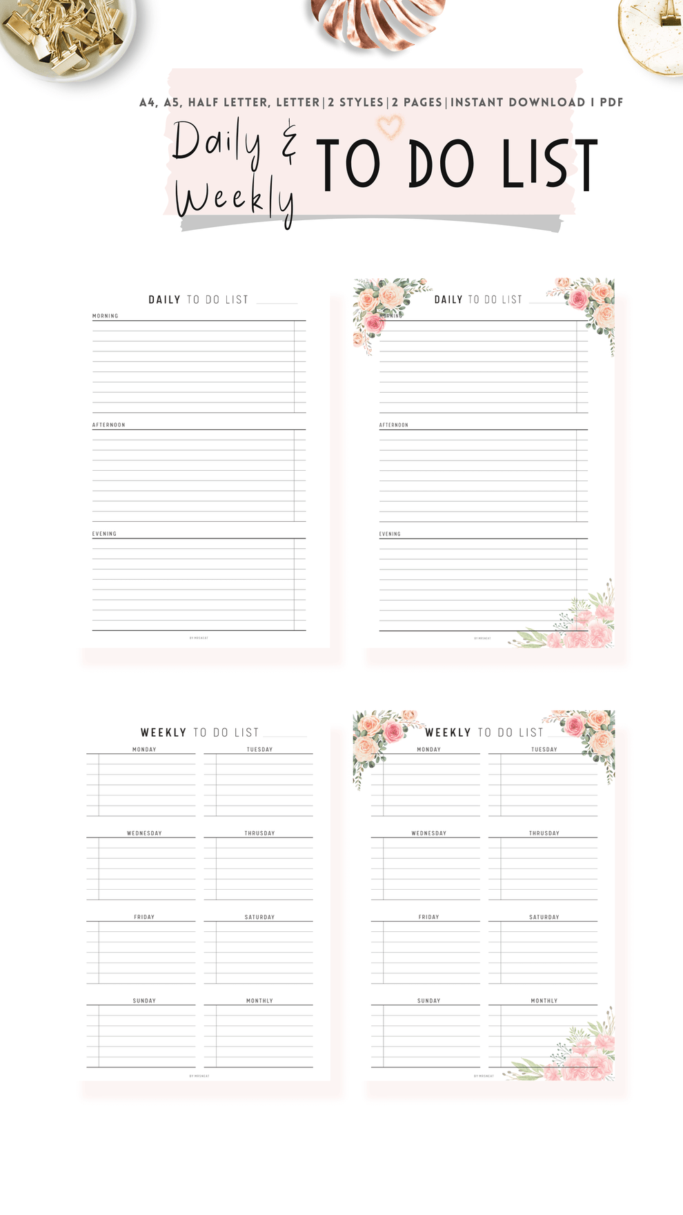 Weekly & Daily To Do List PRINTABLE - M178 – mrsneat