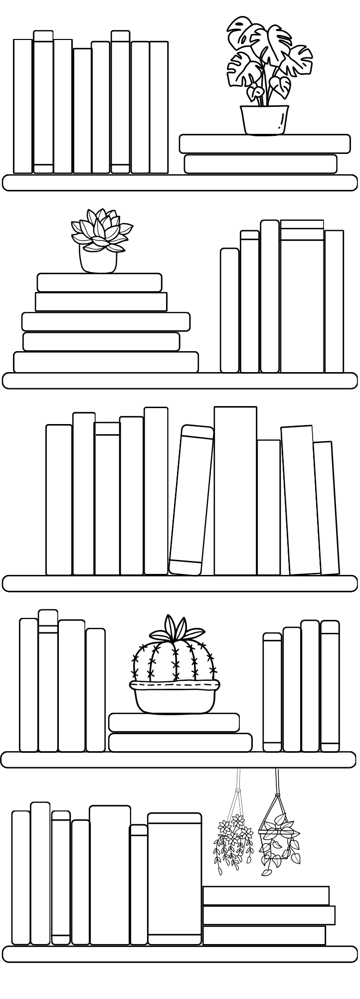 Bookmarks of a bookshelf with books and plants