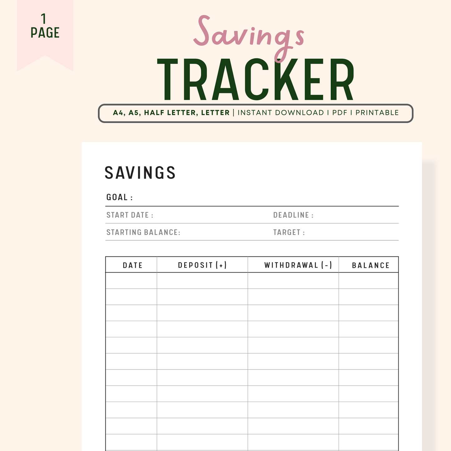 Savings Tracker Template Printable