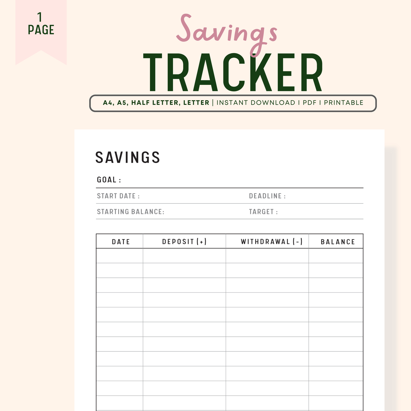 Savings Tracker Template Printable – mrsneat