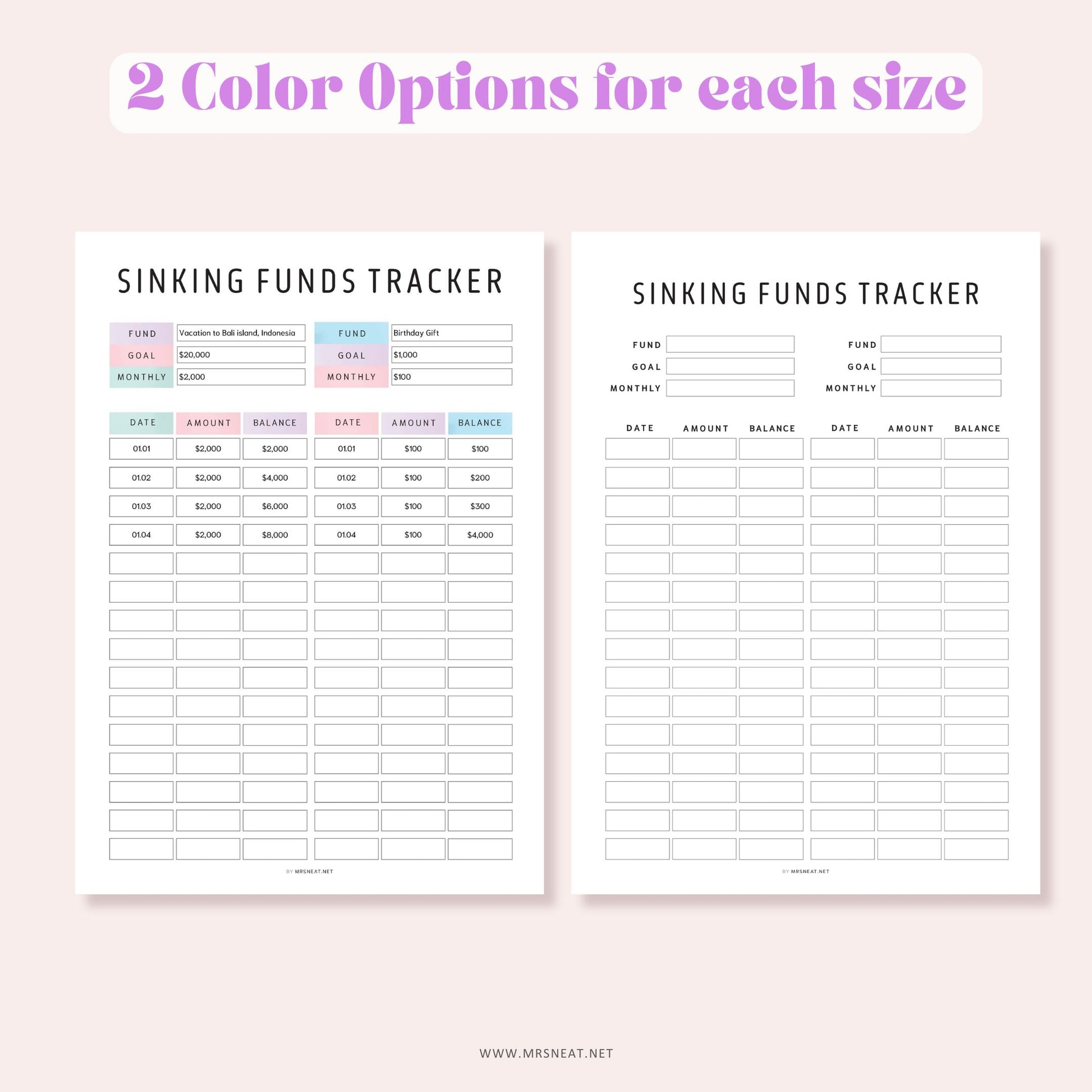 Editable Sinking Funds Tracker, Printable Sinking Funds Tracker, Savings Recorder, Savings Log, Savings Tracker, 2 color options, PDF Fillable, A4, A5, Letter, Half Letter, Printable Planner, Digital Planner