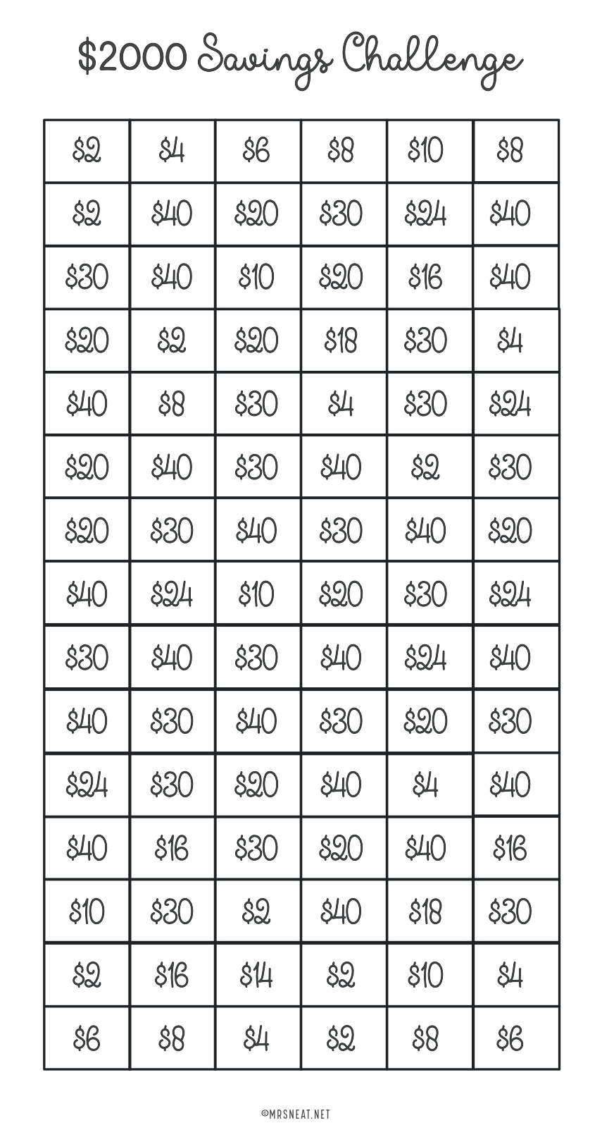 Printable 2000, 1000 Dollar Savings Challenge & 100 Envelope Challenge, Fit A6 Size, 3 Challenges in One Sheet, Instant Download, Digital Download