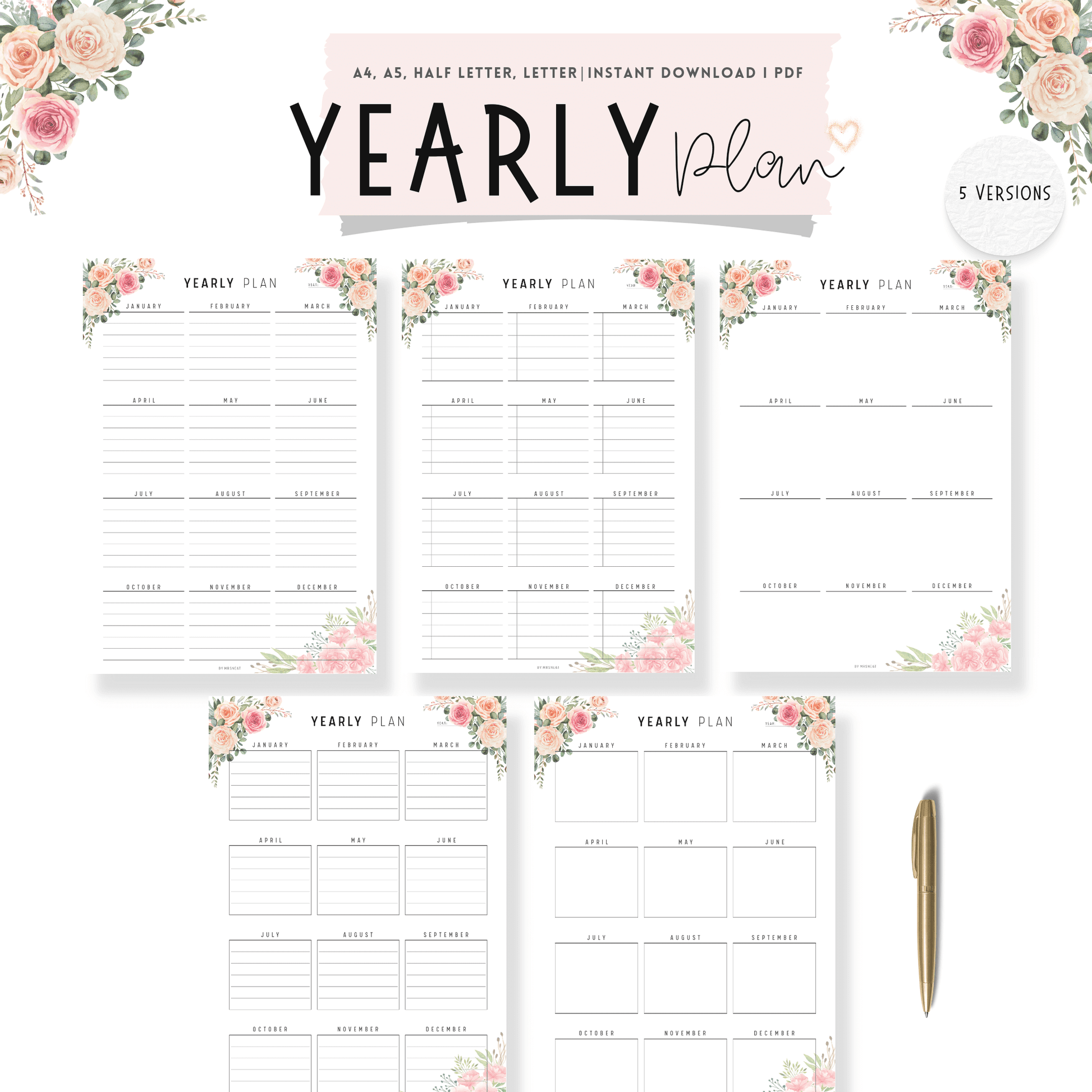 Floral Yearly Planner Printable