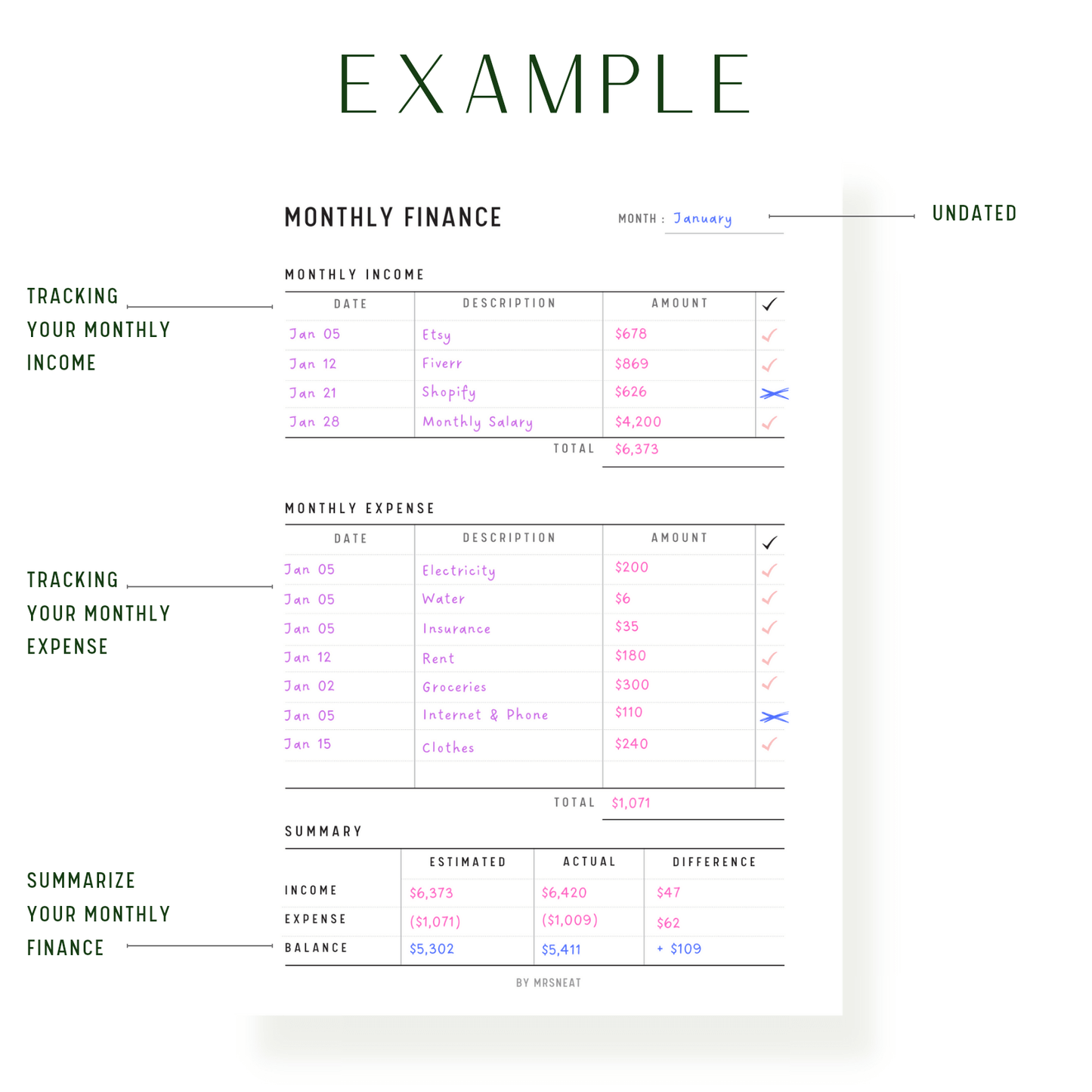 Monthly Finance Planner - M060