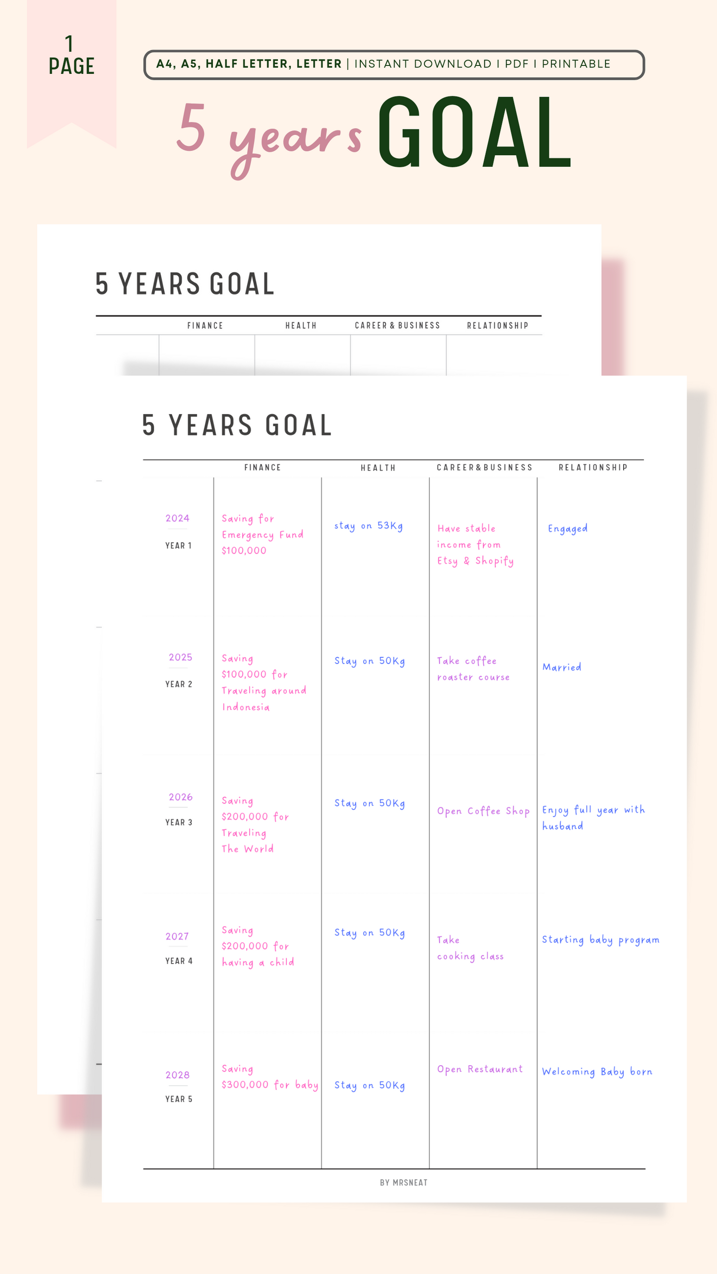 5 Year Goal Planner