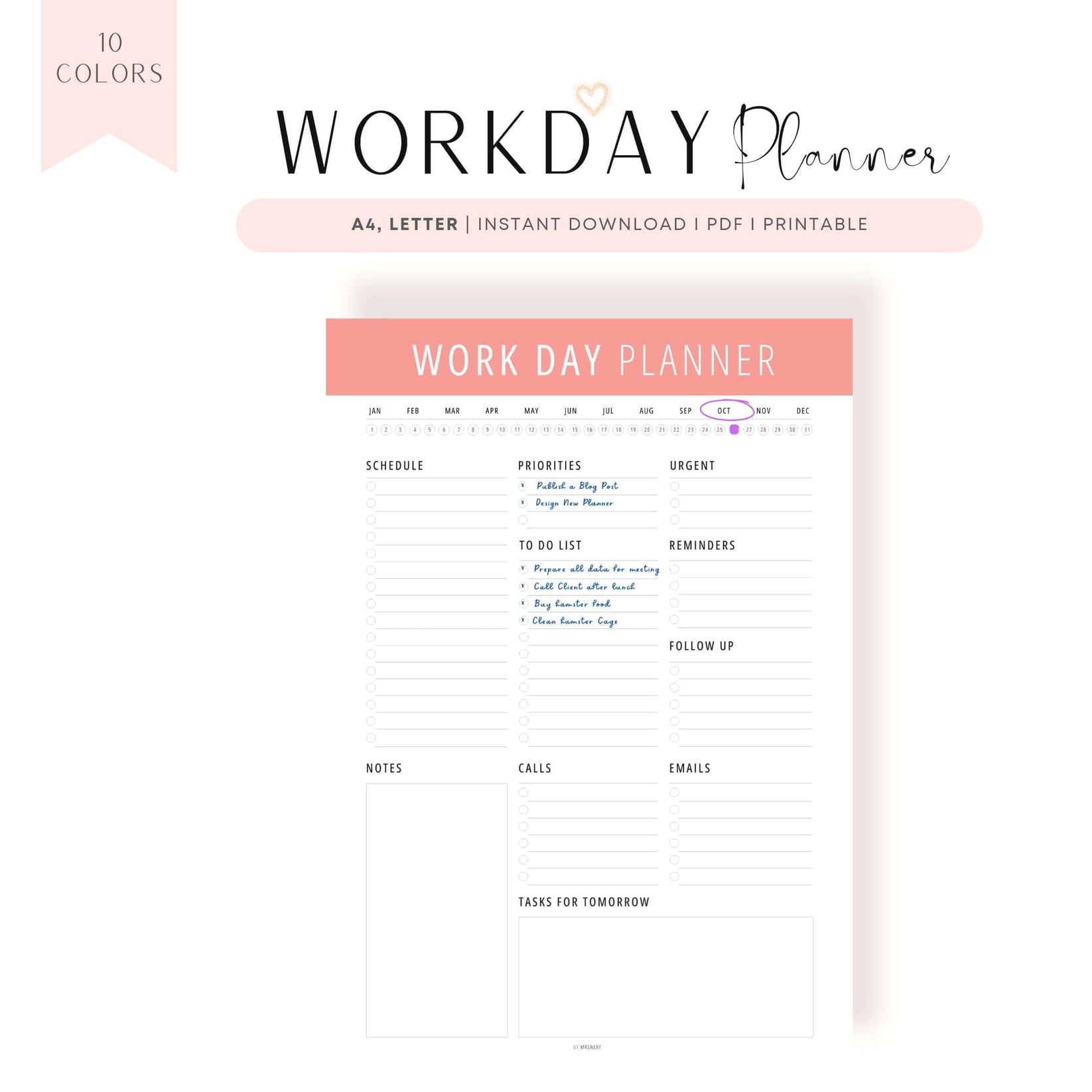 Printable Work Day Planner Template – mrsneat