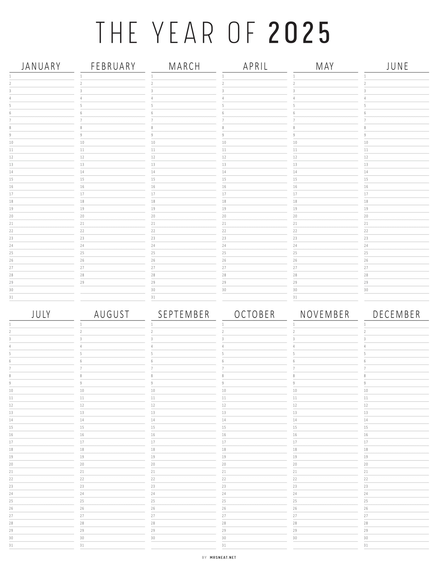 Fillable Year at A Glance, 2025 Yearly Plan on One Page, Printable Calendar, Yearly Planner, Yearly Overview, Annual Overview, 3 versions