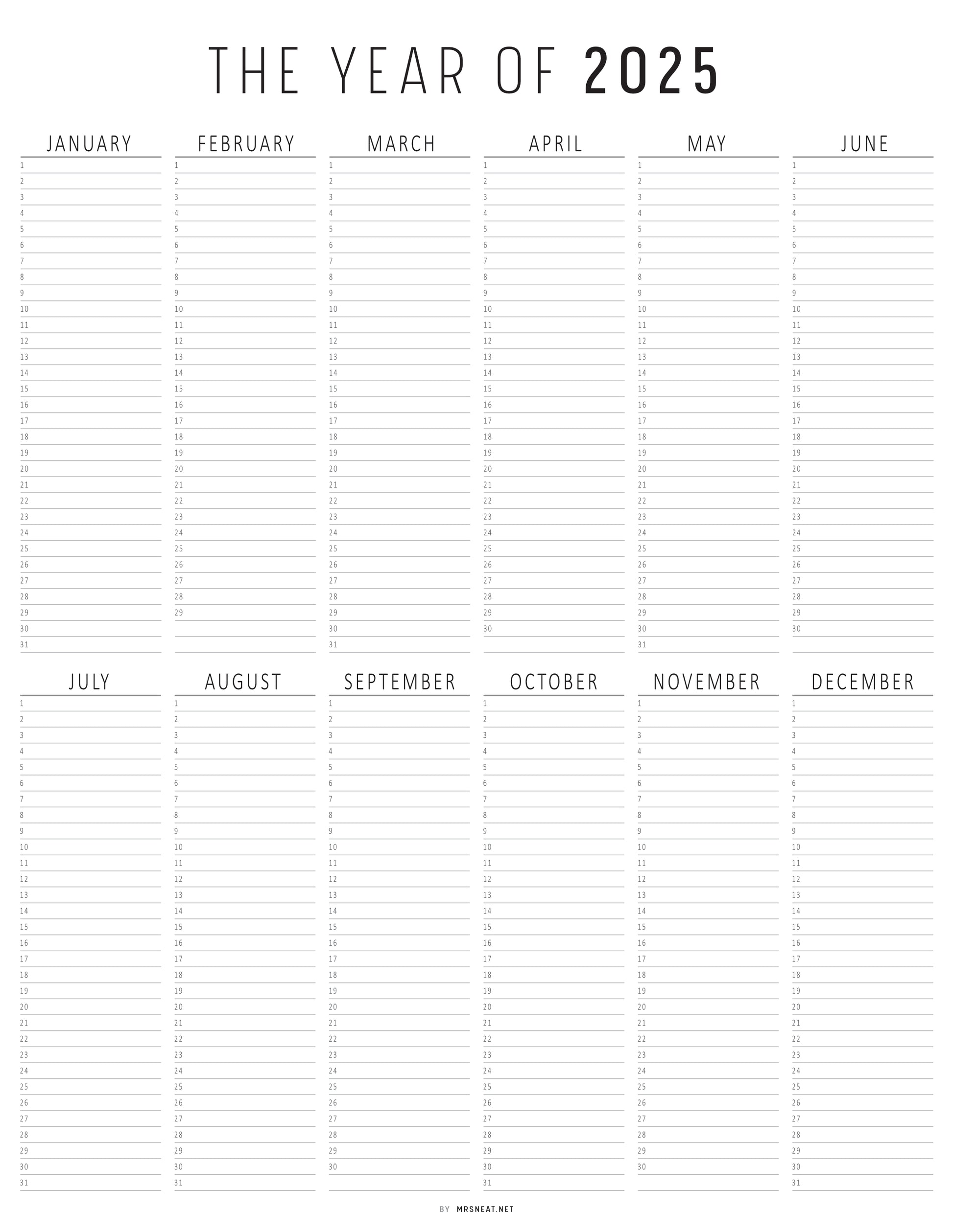 Fillable Year at A Glance, 2025 Yearly Plan on One Page, Printable Calendar, Yearly Planner, Yearly Overview, Annual Overview, 3 versions