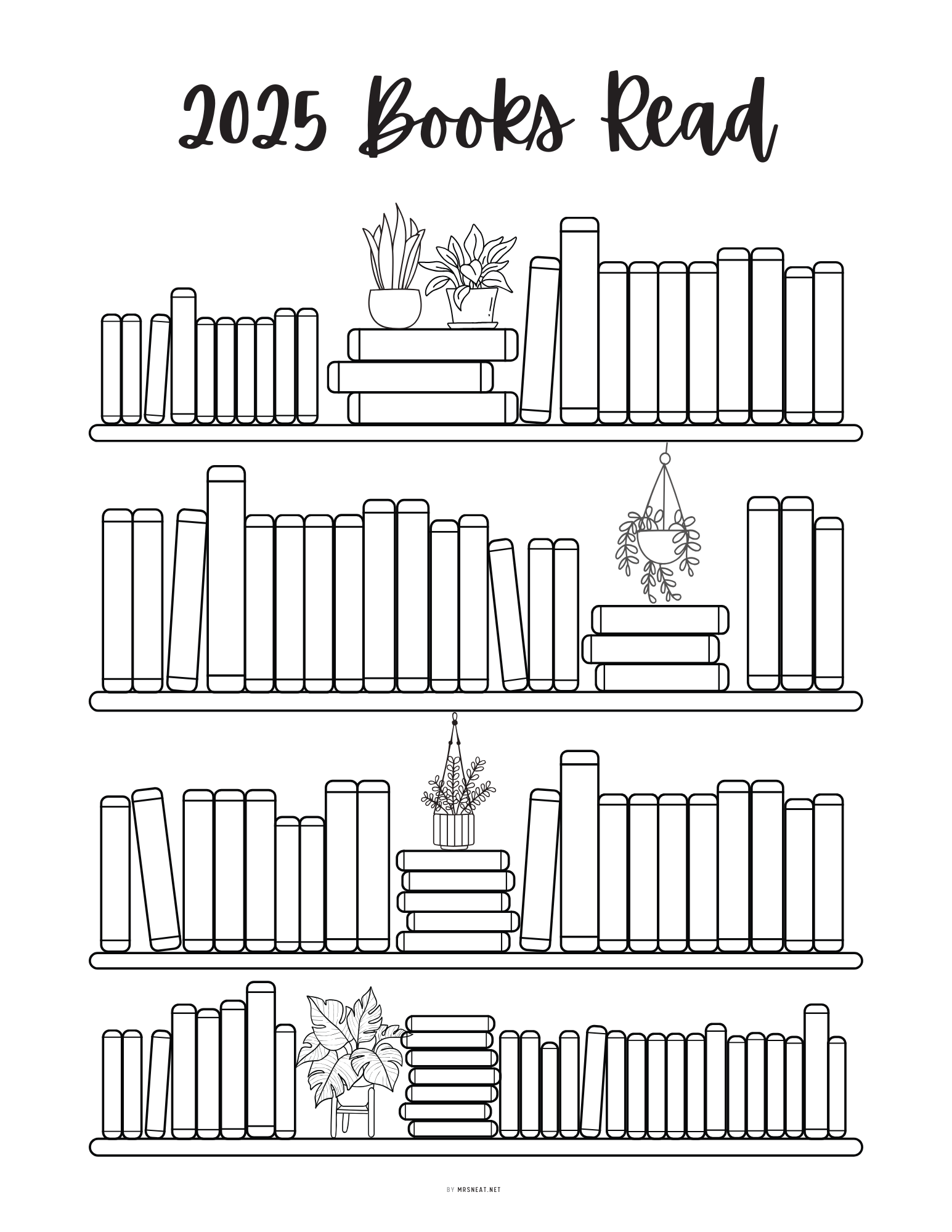 bookshelf reading tracker printable - 100 books - m368 – mrsneat