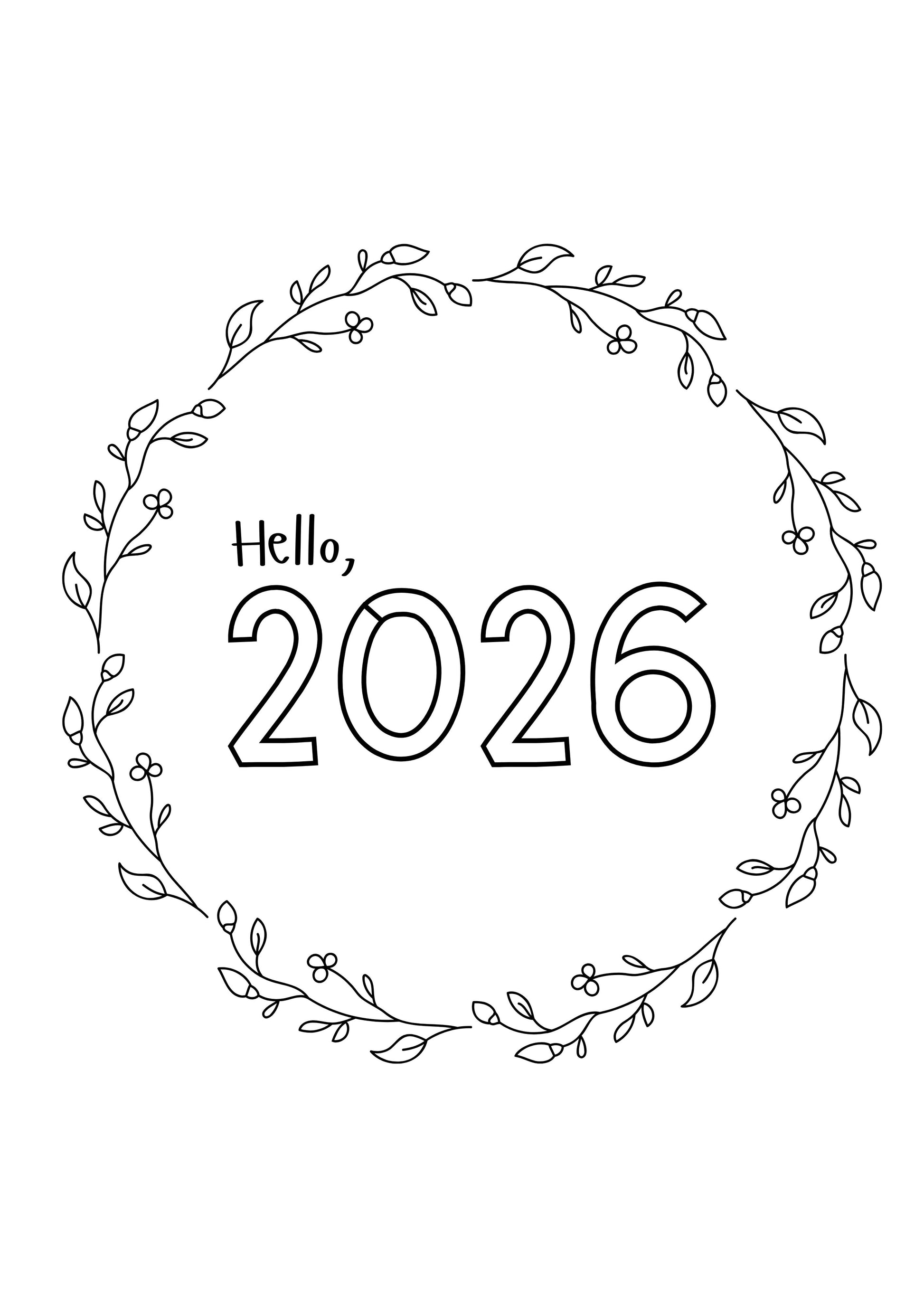 Cover page tracker journal 'Hello, 2026' surrounded by decorative foliage on a white background