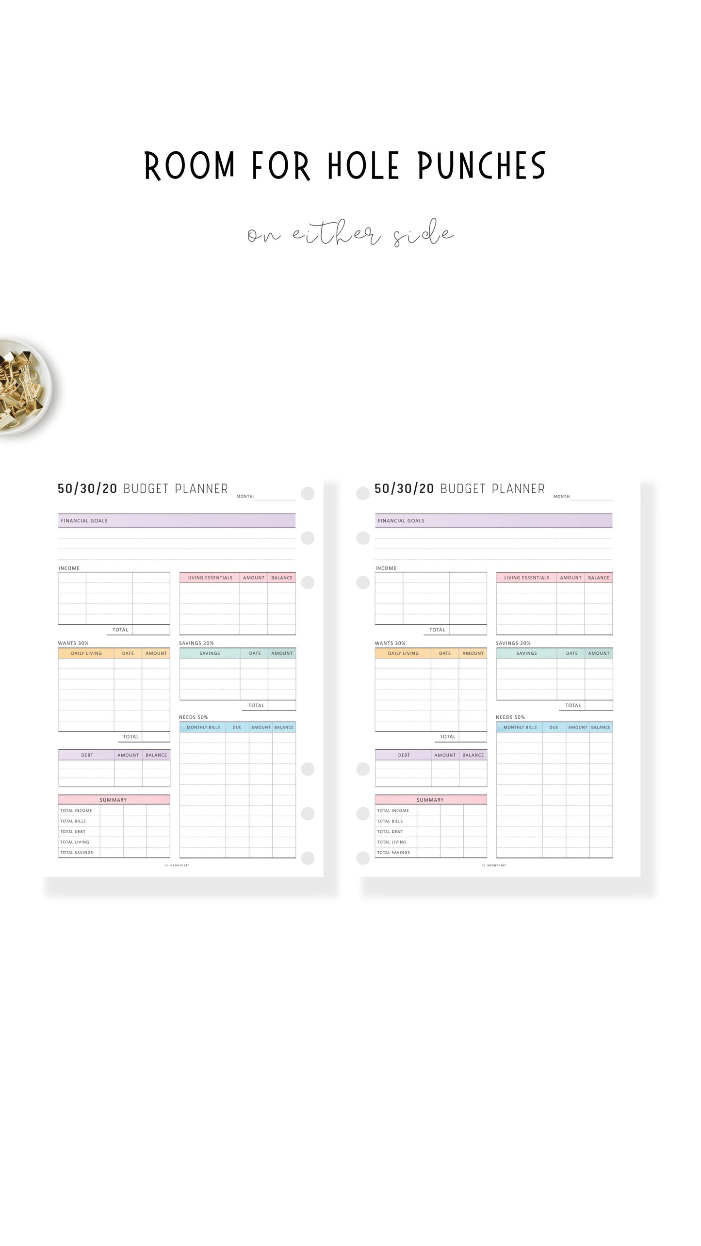 50/30/20 Budget Tracker Template Printable, Monthly Budget Planner, Colorful Page, Digital Budget Planner, A4, A5, Letter, Half Letter, PDF
