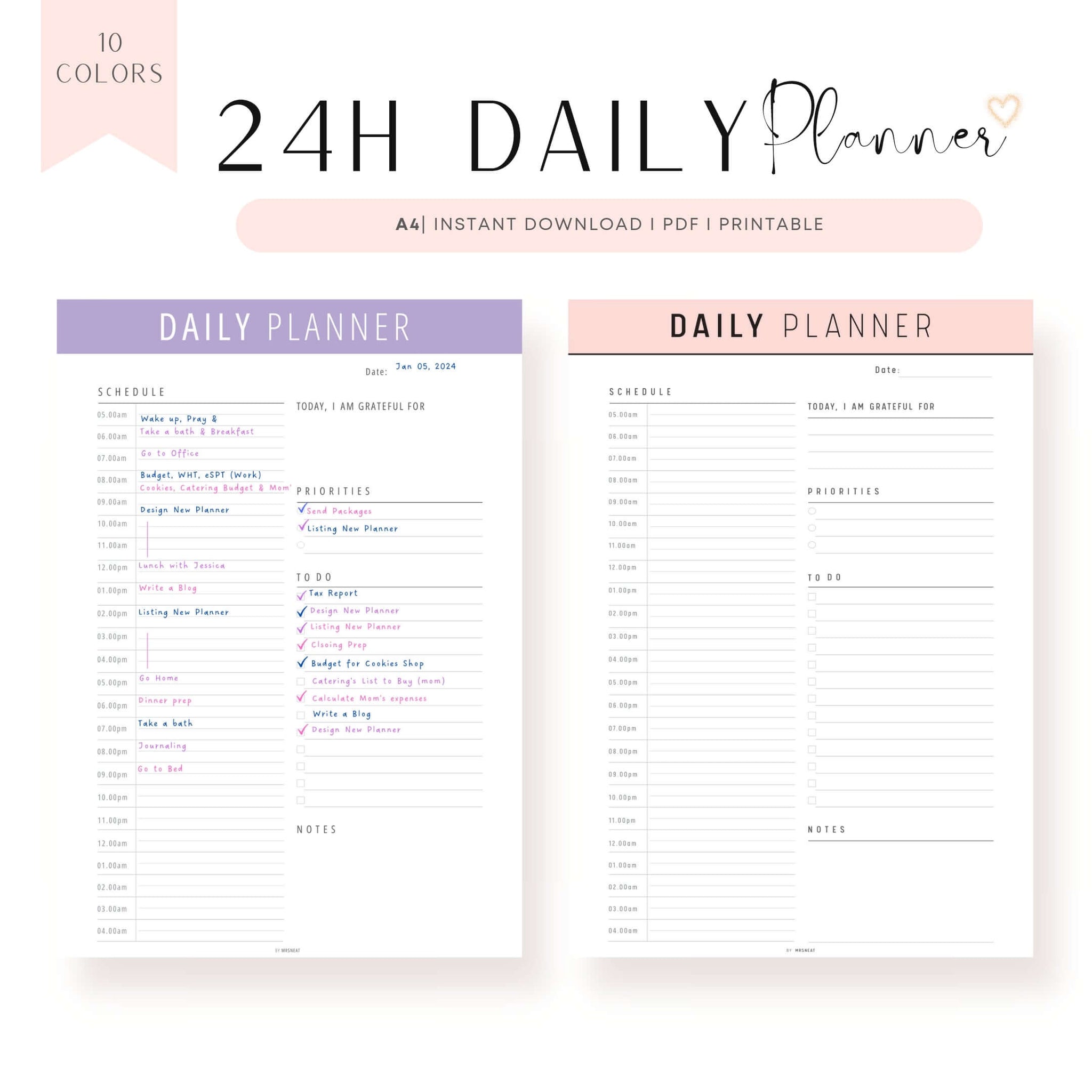 24 Hour Daily Schedule Template mrsneat