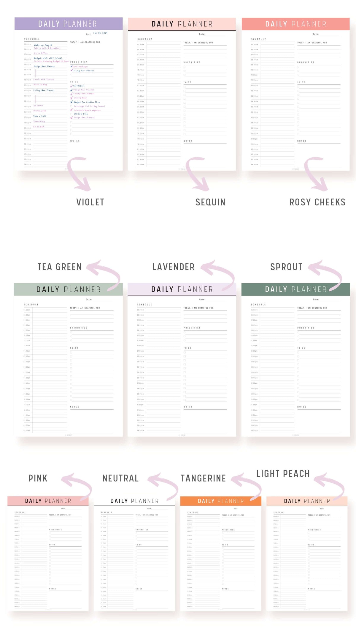 24 Hour Daily Schedule Template PRINTABLE - M257 – mrsneat