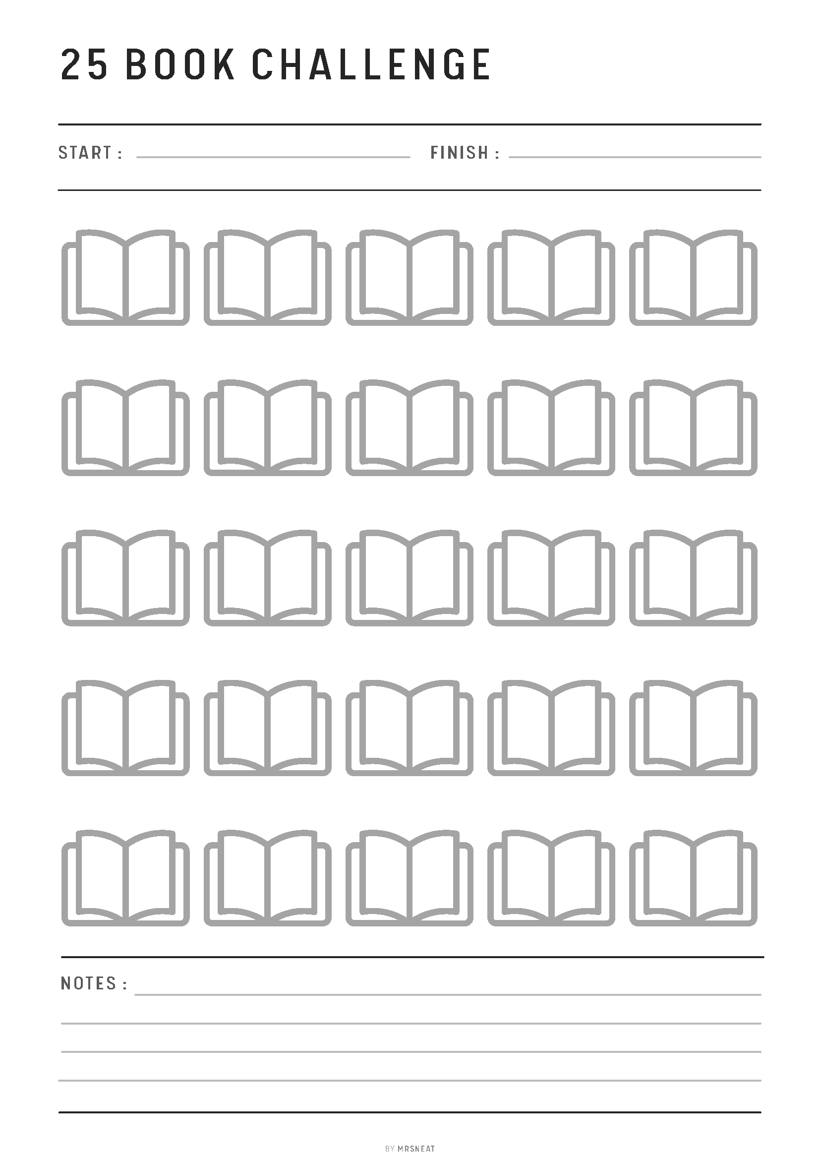 Book Challenge Printable, 100, 50, 30 Book Challenge, 25 Book Challenge, Reading Challenge, A4, A5, Half Letter, Letter, 4 Versions, PDF