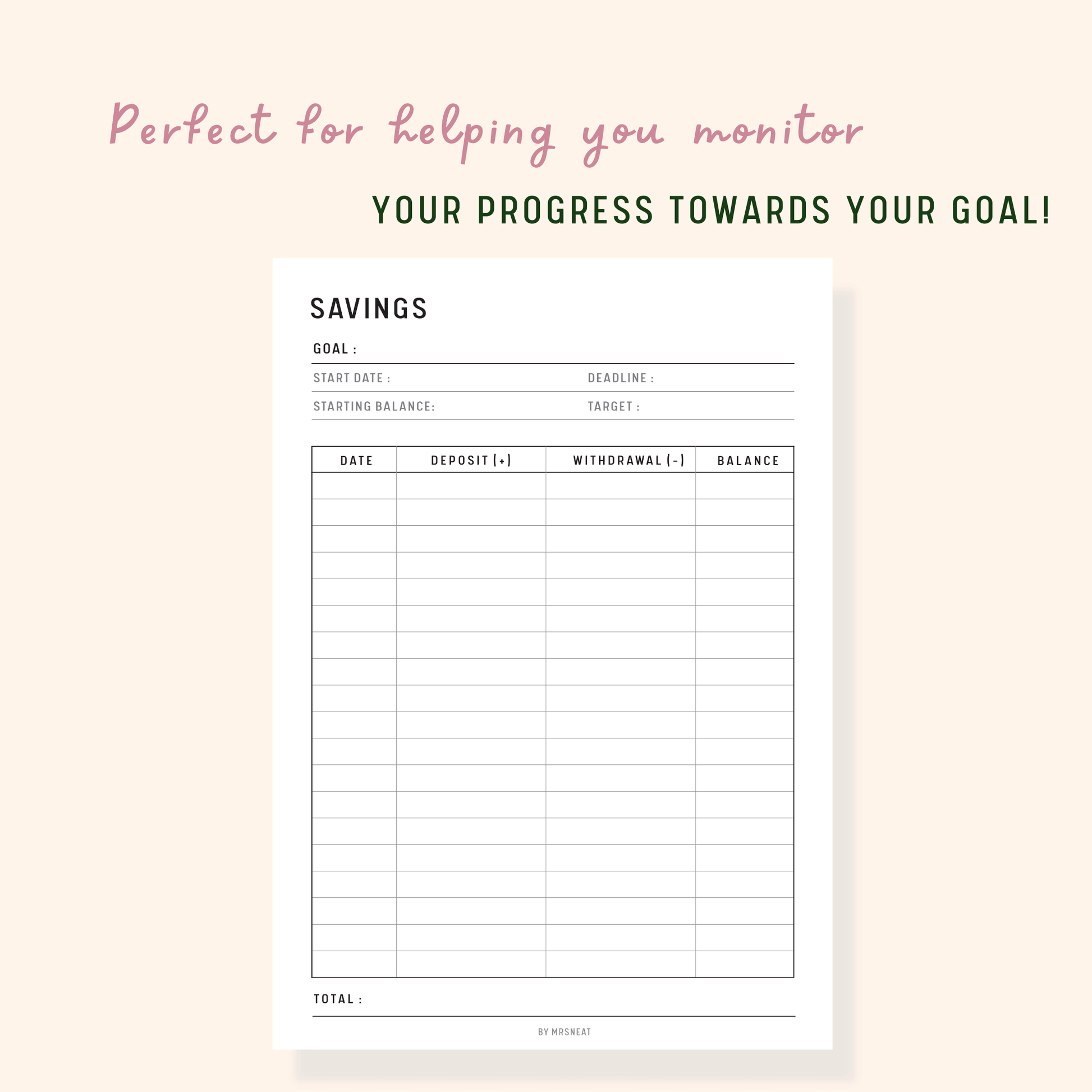 Cute, Beautiful and Minimalist Savings Tracker Printable, Fillable PDF, Digital Planner, A4, A5, Letter, Half Letter