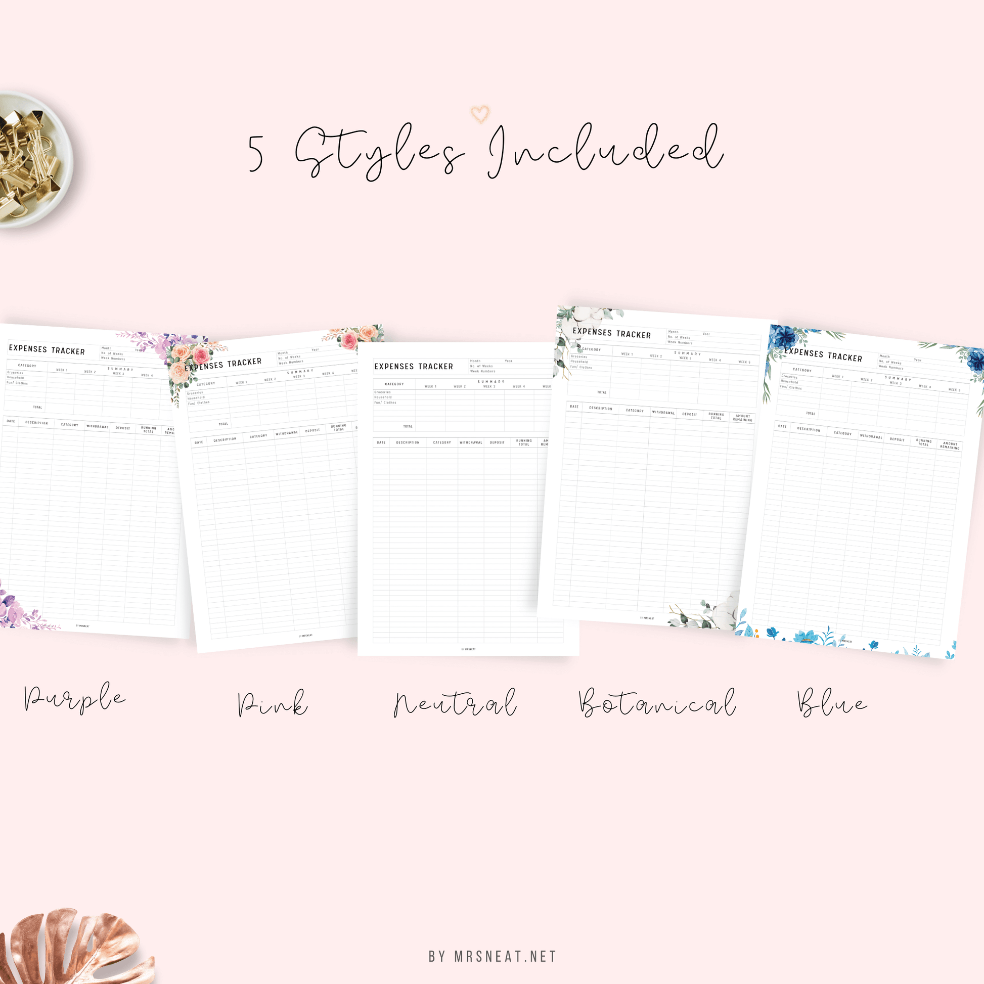 Fillable Expenses Tracker Printable Planner, Editable Bill Tracker, Floral Spending Tracker, Minimalist Expense Tracker, A4, PDF, 5 Styles