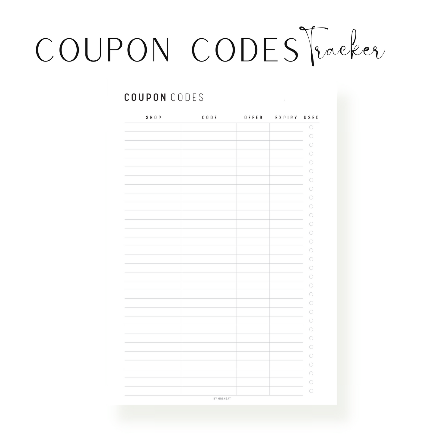 Coupon Code Tracker Printable