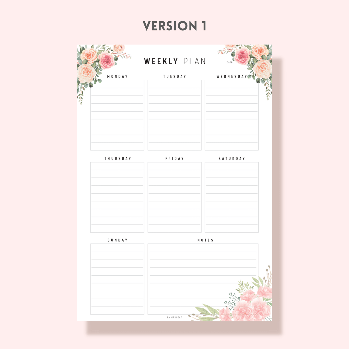 Floral Weekly Planner Printable Mrsneat
