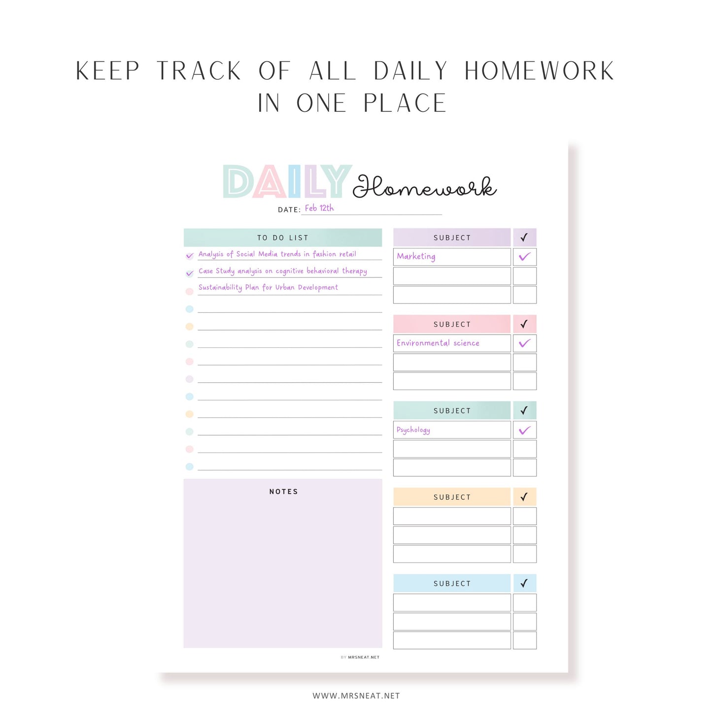 Editable Homework Planner, Printable, Digital, Student Planner, Assignment Checklist, Study Planner, School Tracker Template, PDF, Fillable and Editable, A4, A5, Letter, Half Letter, Printable Planner, Digital Planner