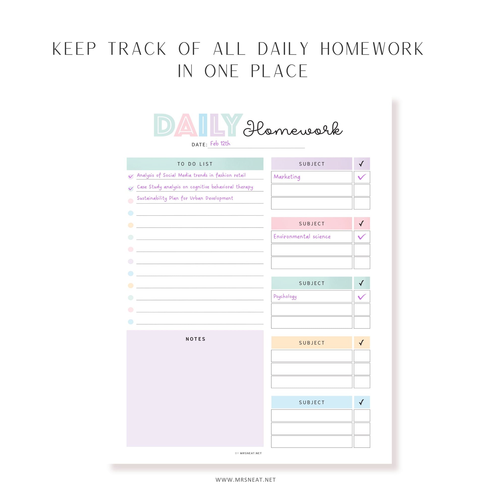 Editable Homework Planner, Printable, Digital, Student Planner, Assignment Checklist, Study Planner, School Tracker Template, PDF, Fillable and Editable, A4, A5, Letter, Half Letter, Printable Planner, Digital Planner