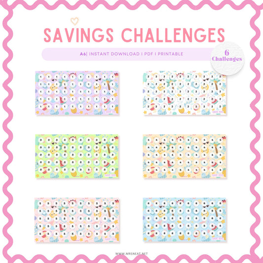 Colorful 6 Summer Mini Savings Challenge Crab Theme for Low Income Savings A6 size