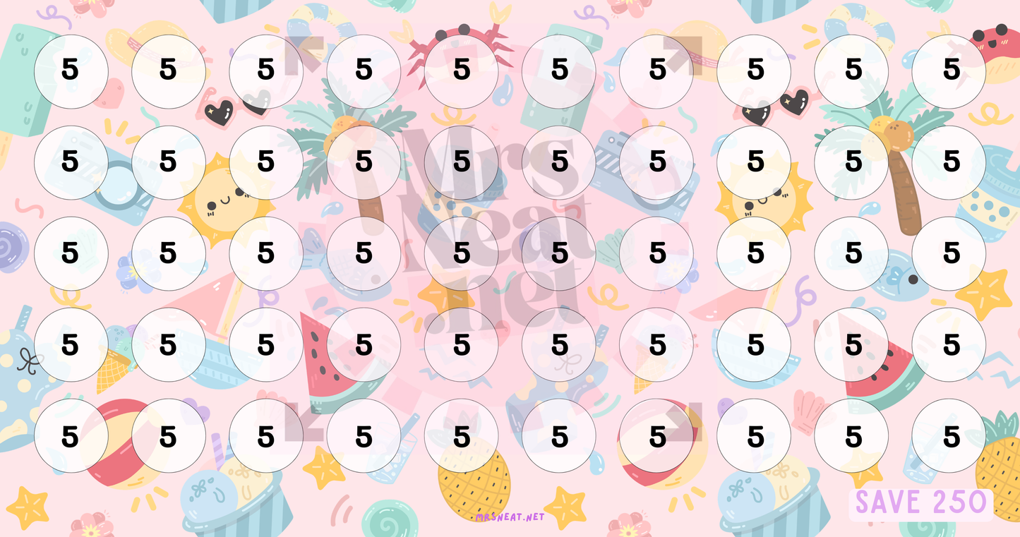PINK Tiny Mini Summer Savings Challenge Crab Theme for Low Income Savings A6 size