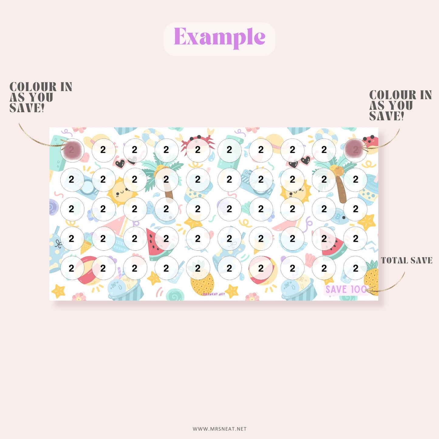 Example of Adorable 6 Summer Mini Savings Challenge Crab Theme for Low Income Savings A6 size Save 100