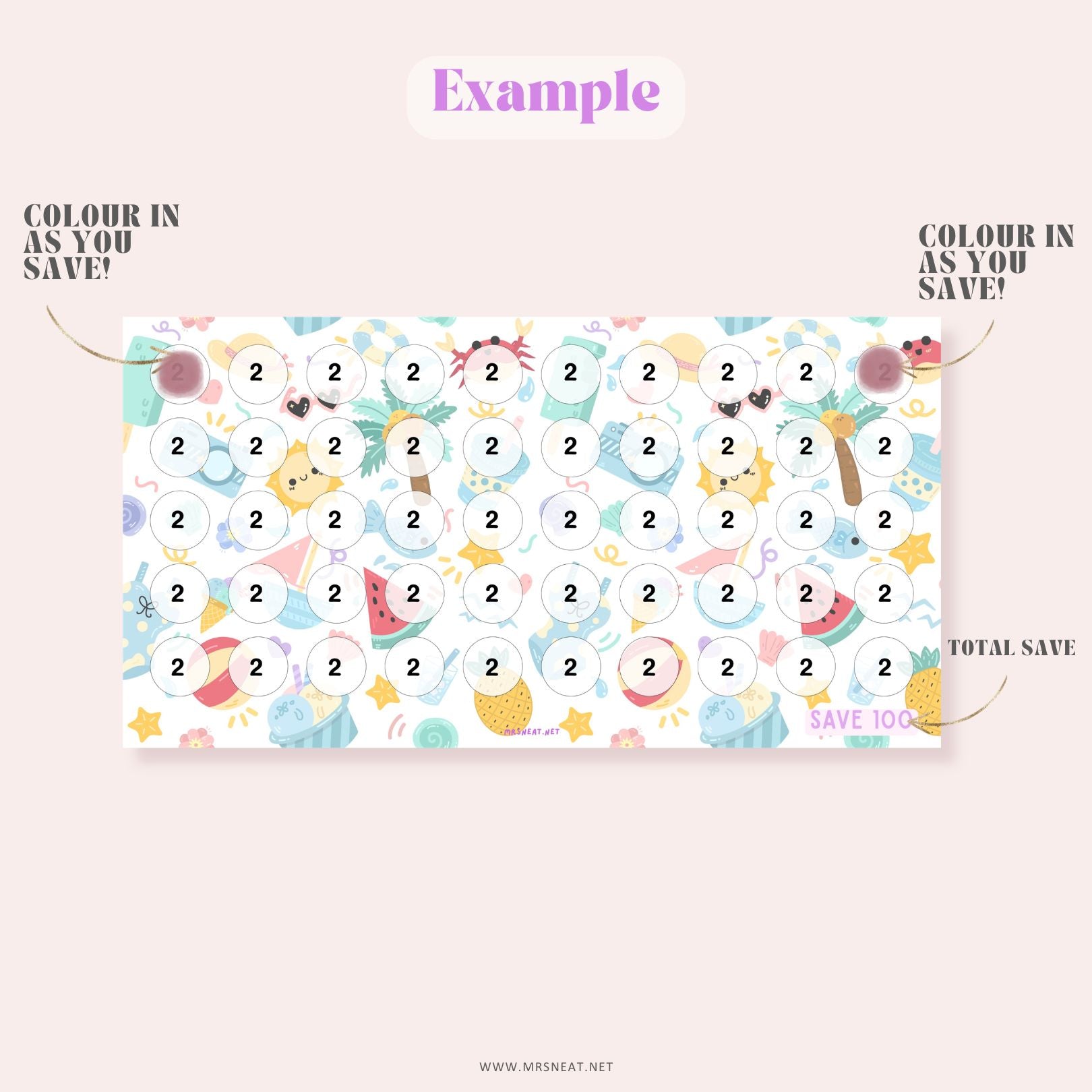 Example of Adorable 6 Summer Mini Savings Challenge Crab Theme for Low Income Savings A6 size Save 100