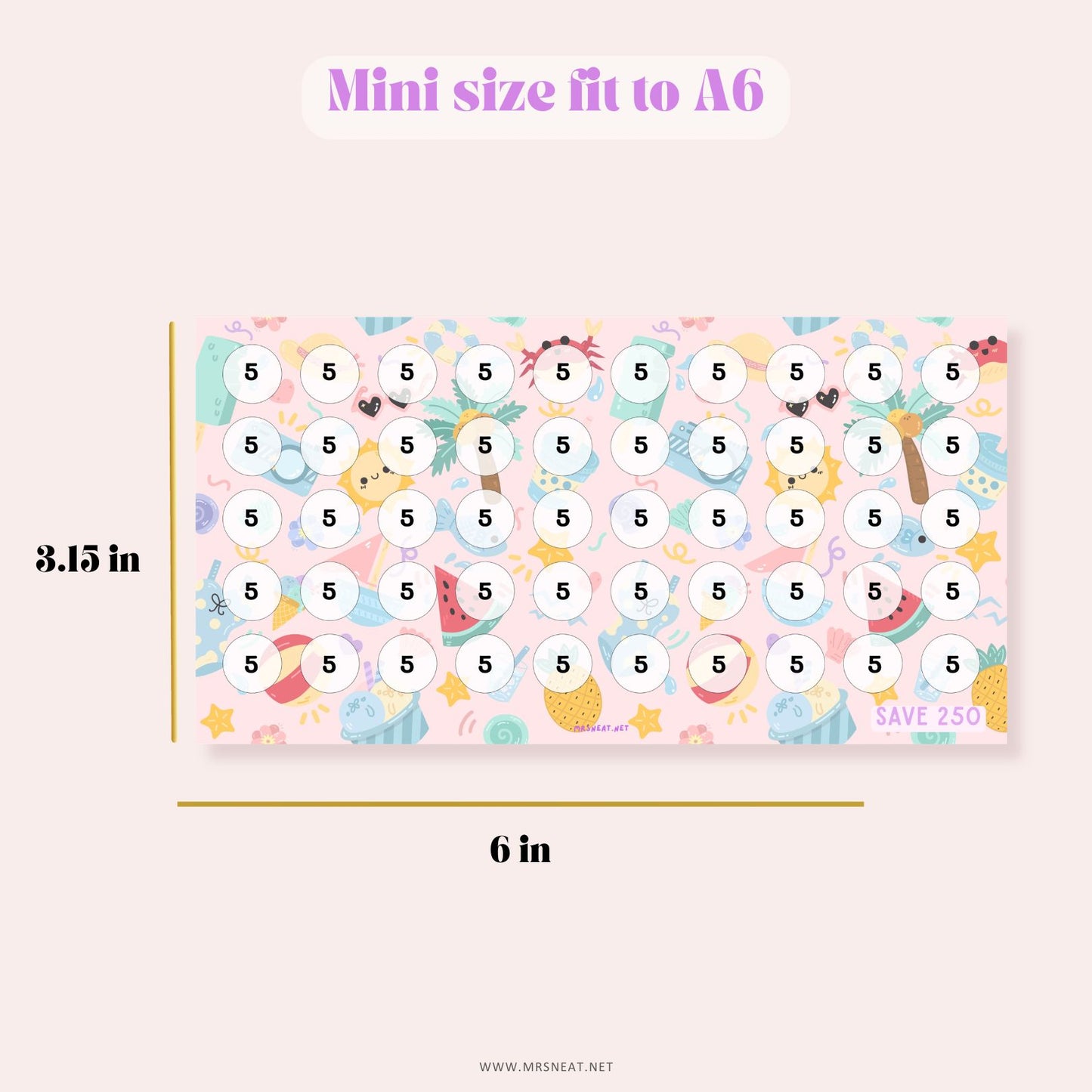 Tiny Mini A6 Summer Savings Challenge Crab Themed for Low Income Savings 
