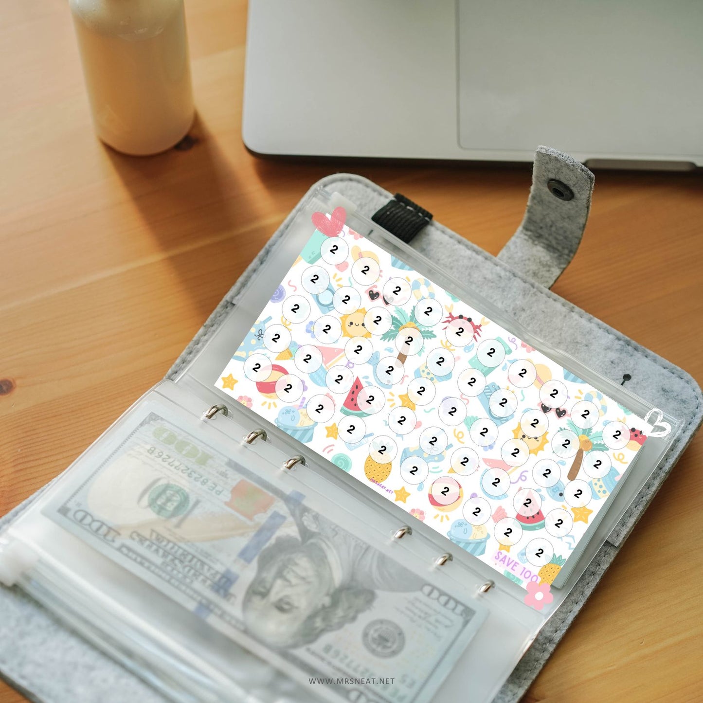 Wallet with 100$ and Tiny Mini Savings Challenge A6 size for Low Budget Income Save 100