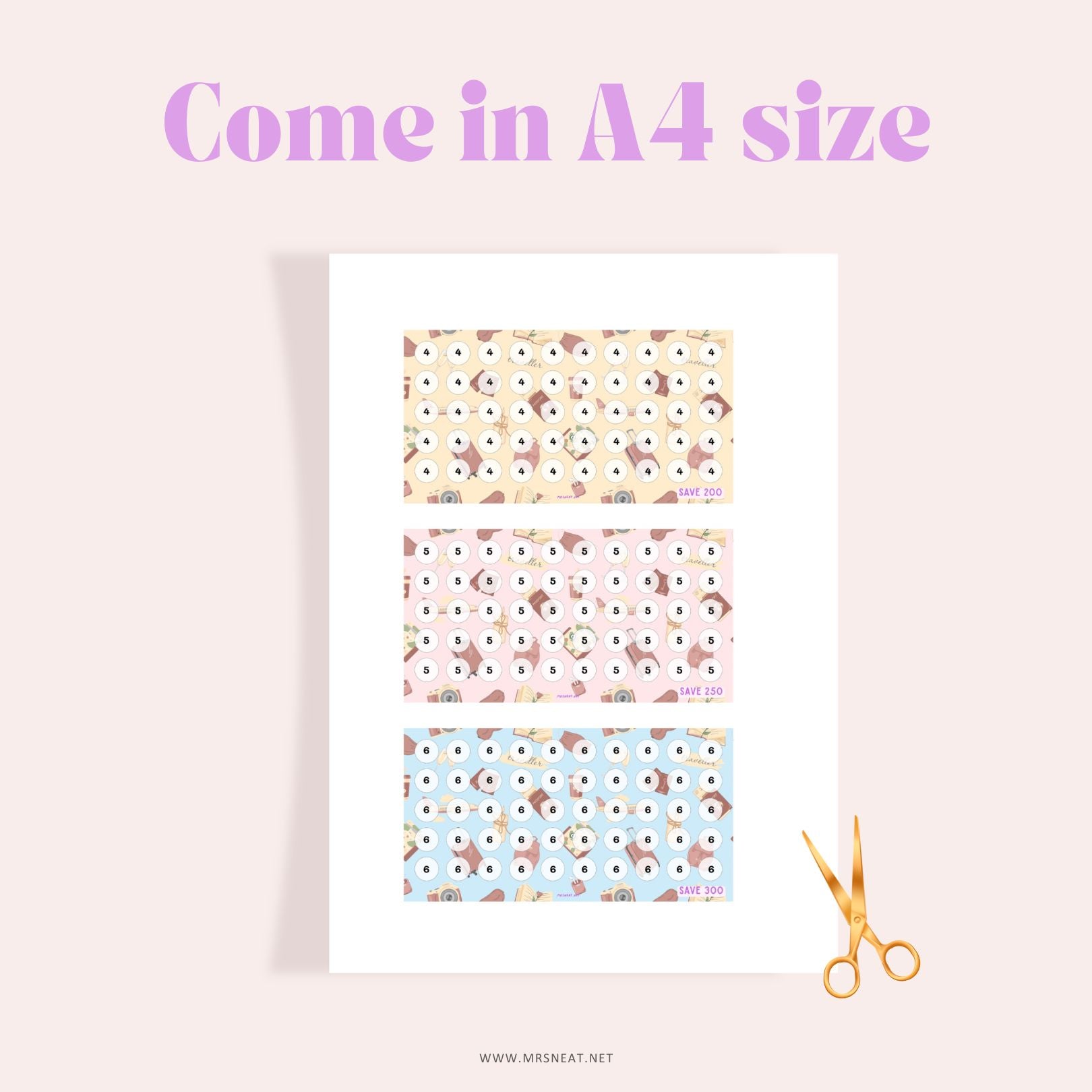 three colorful A6 summer vacation savings challenge come in A4 size