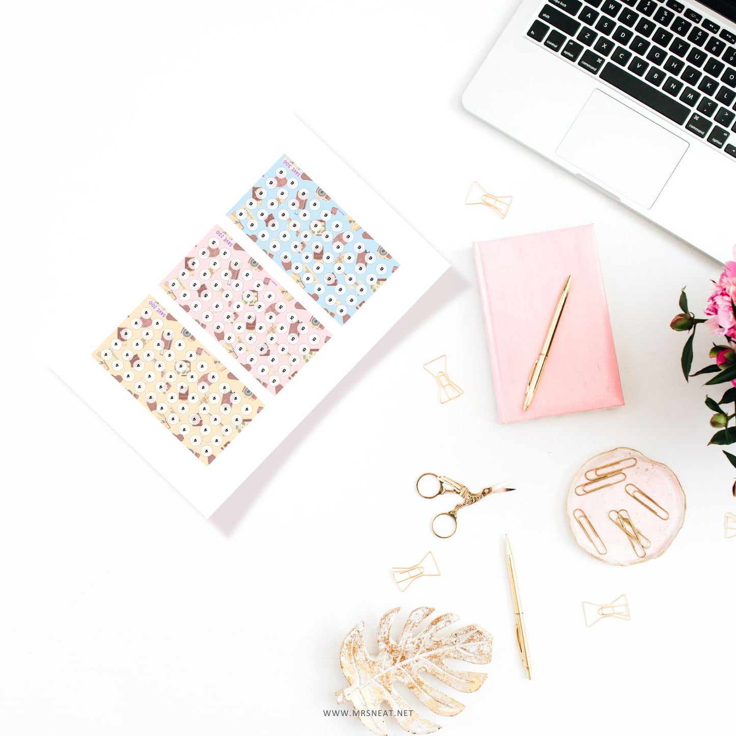 beautiful blue, pink and cream vacation savings challenges in pastel color