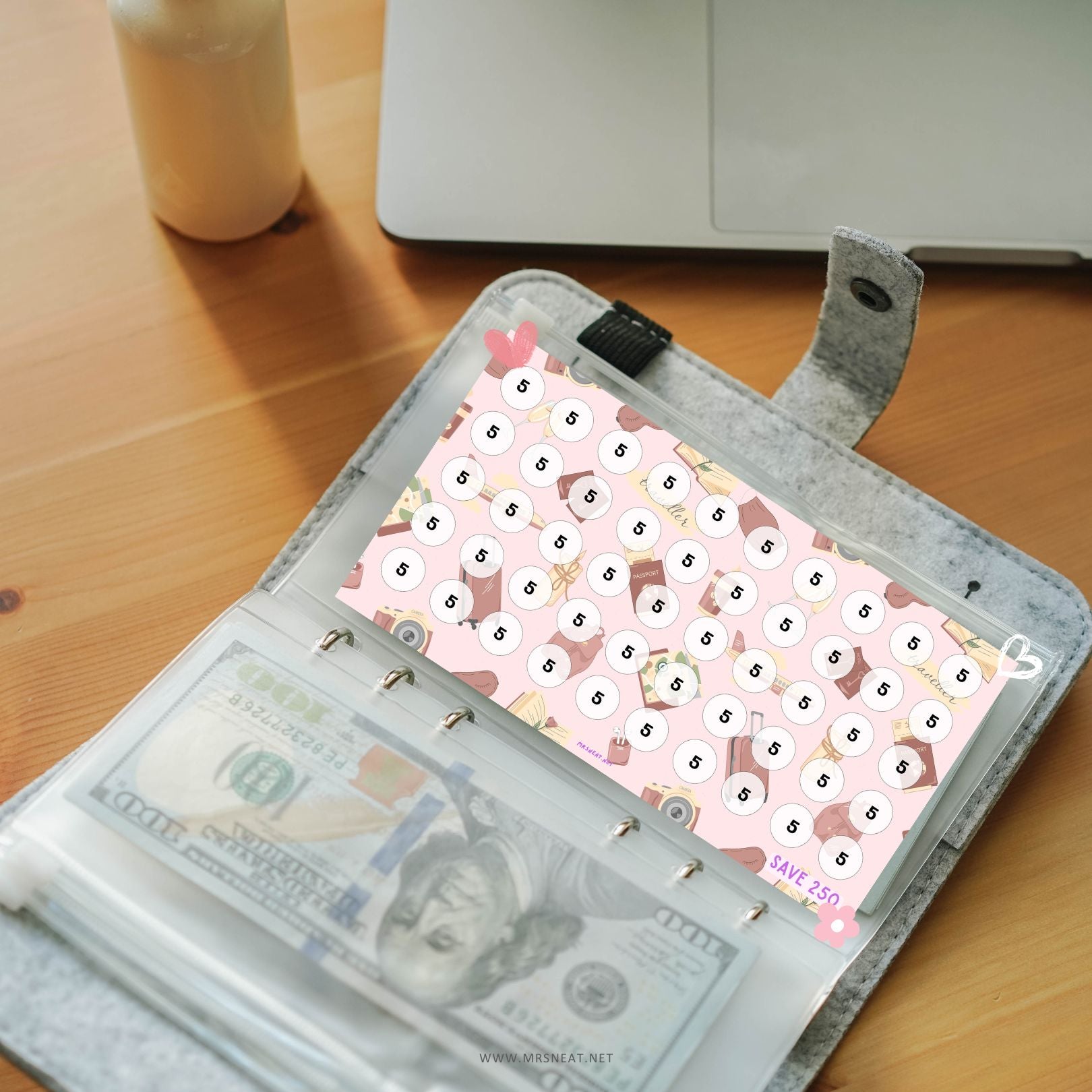 Super cute pink summer vacation savings challenge A6 to save 250