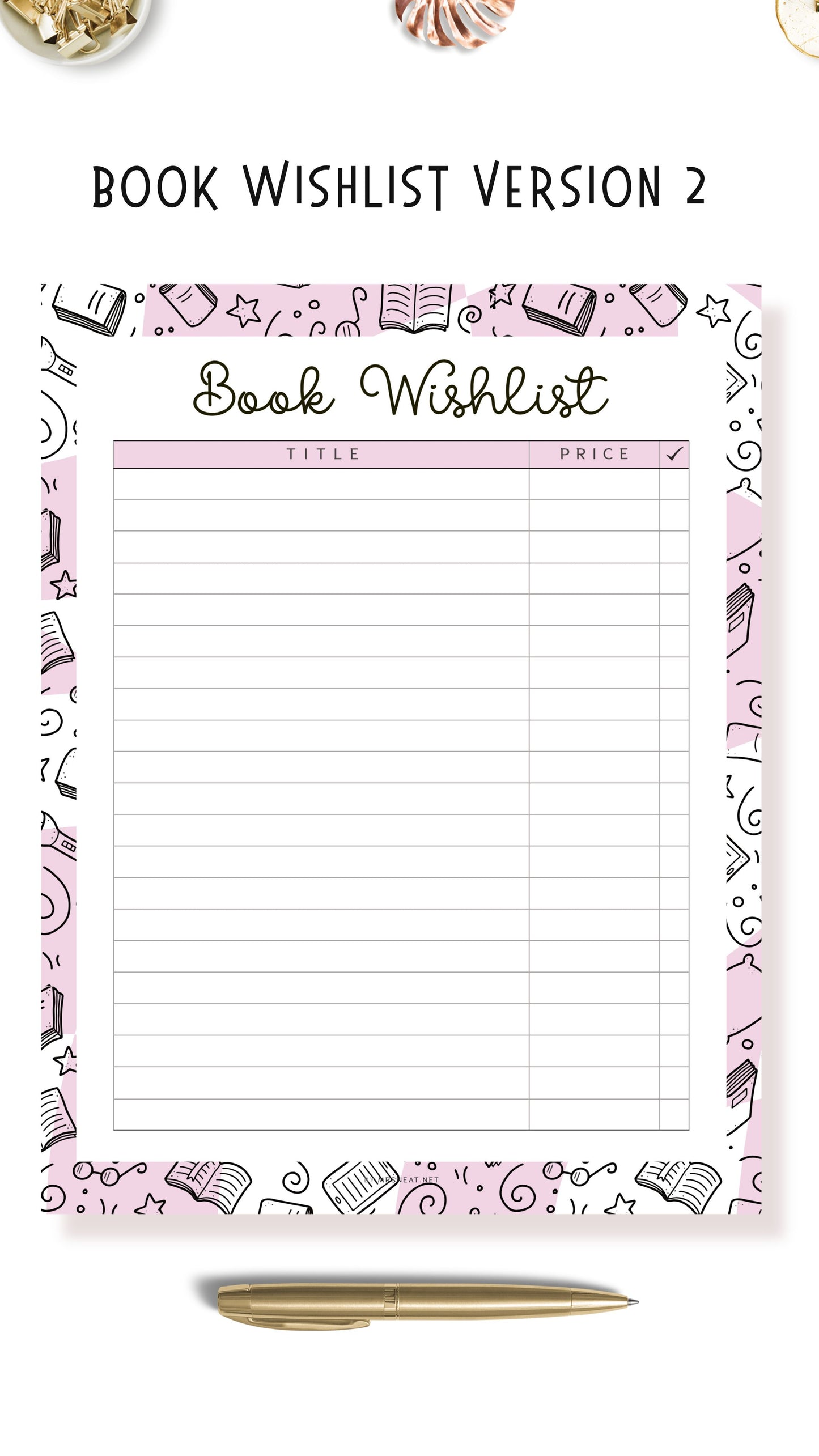 Colorful Book Wishlist Template Printable, 5 colors : Peach, Green, Blue, Pink and Neutral, A4, A5, Letter, Half Letter, Digital Planner