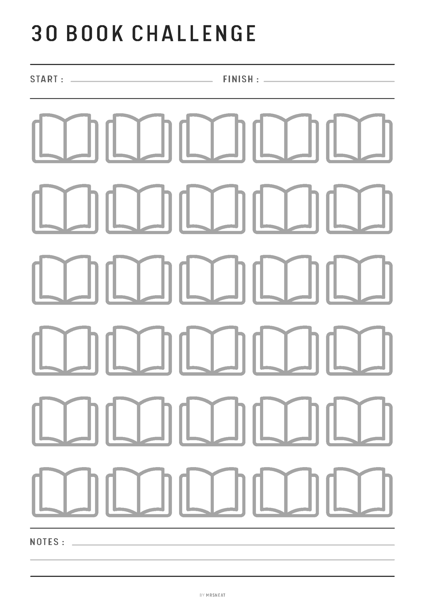 Book Challenge Printable, 100, 50, 30 Book Challenge, 25 Book Challenge, Reading Challenge, A4, A5, Half Letter, Letter, 4 Versions, PDF