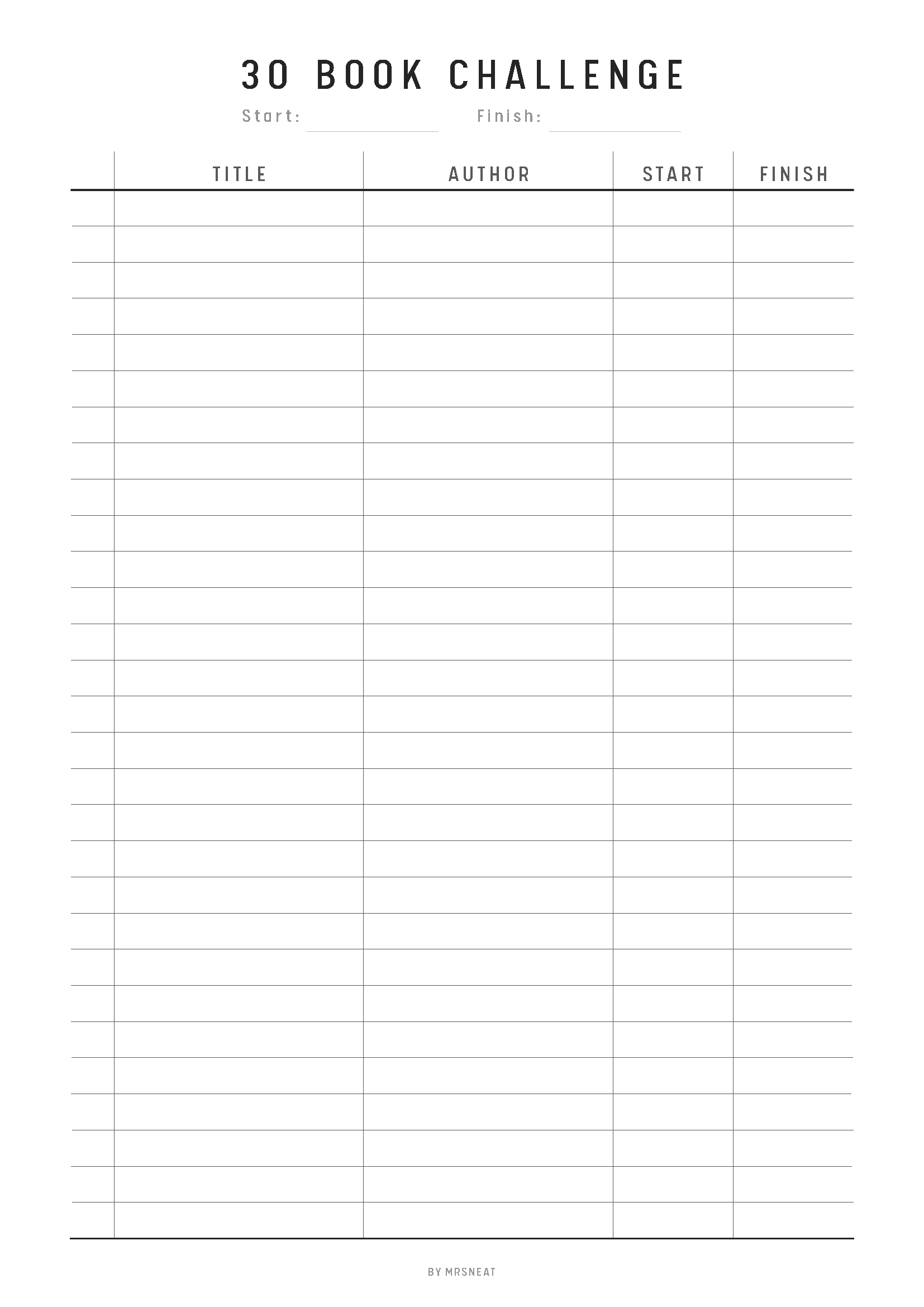 Book Challenge Printable, 100, 50, 30 Book Challenge, 25 Book Challenge, Reading Challenge, A4, A5, Half Letter, Letter, 4 Versions, PDF