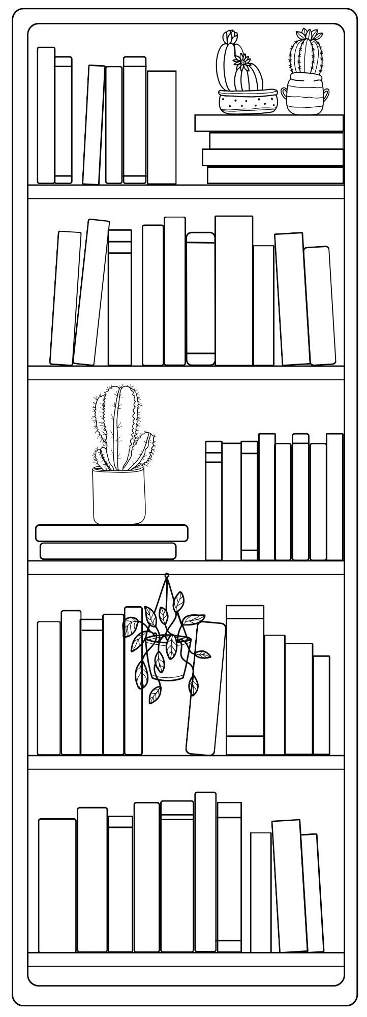 Bookmarks of a bookshelf with books and plants