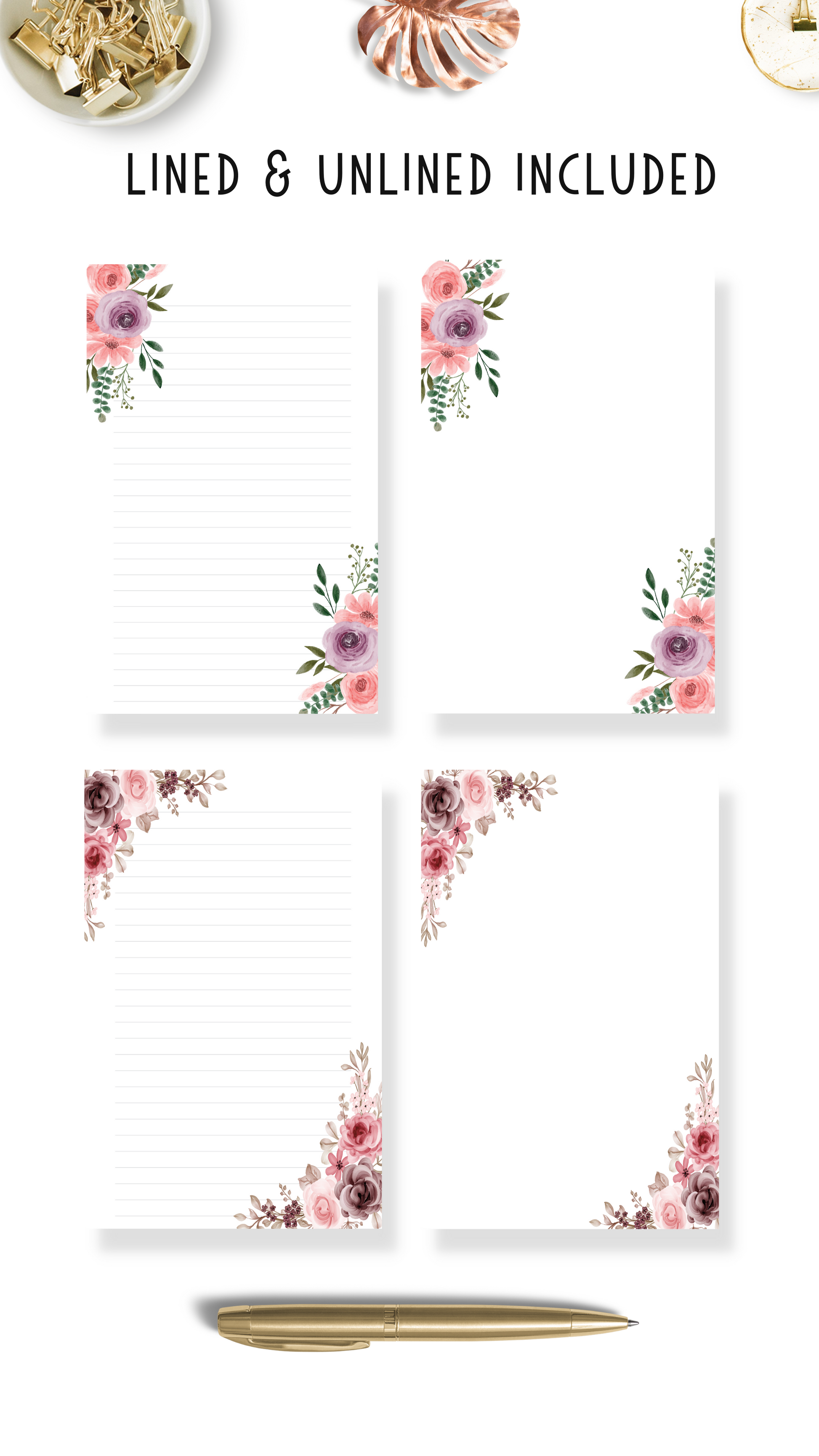 Pink Floral Printable Stationery