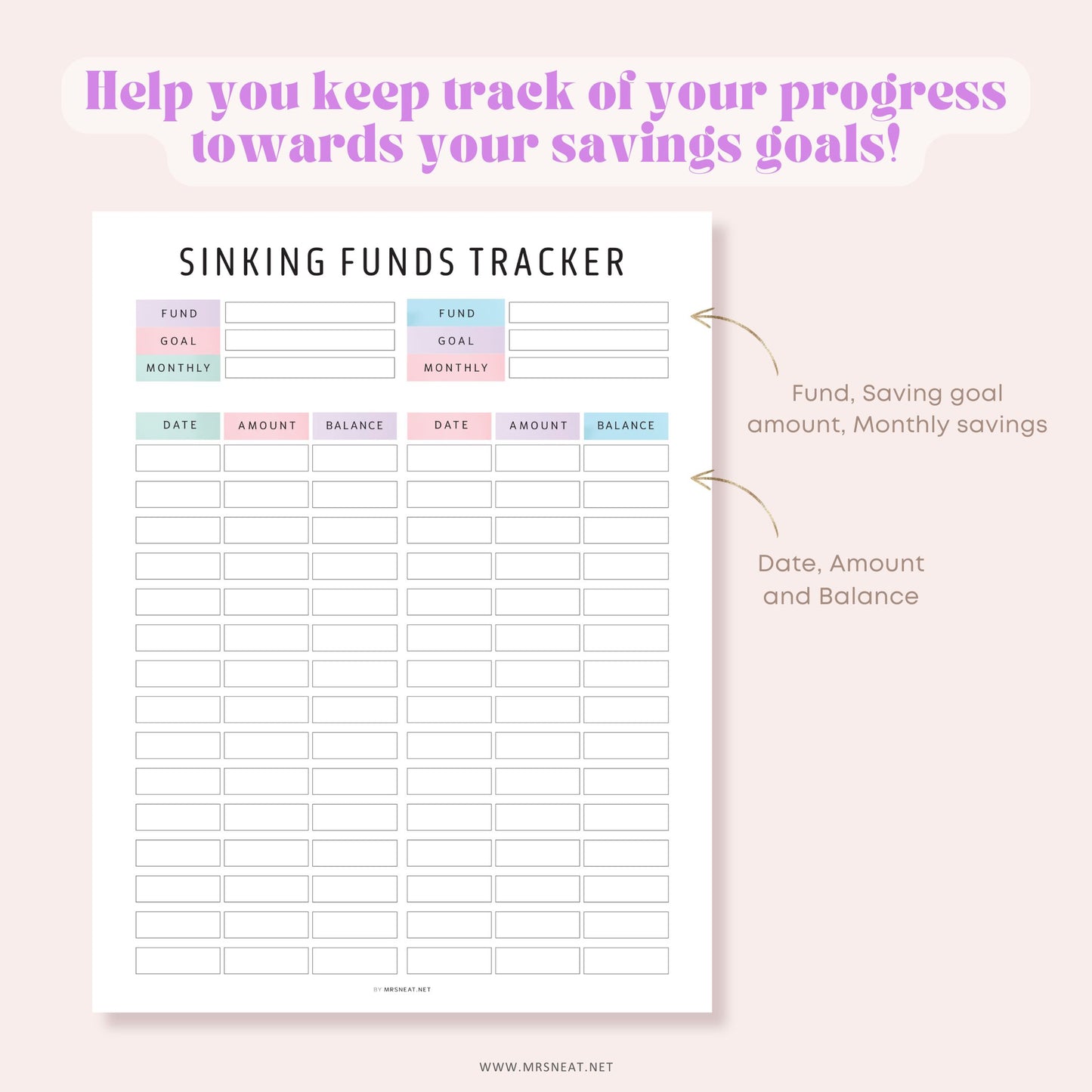 Editable Sinking Funds Tracker, Printable Sinking Funds Tracker, Savings Recorder, Savings Log, Savings Tracker, 2 color options, PDF Fillable, A4, A5, Letter, Half Letter, Printable Planner, Digital Planner