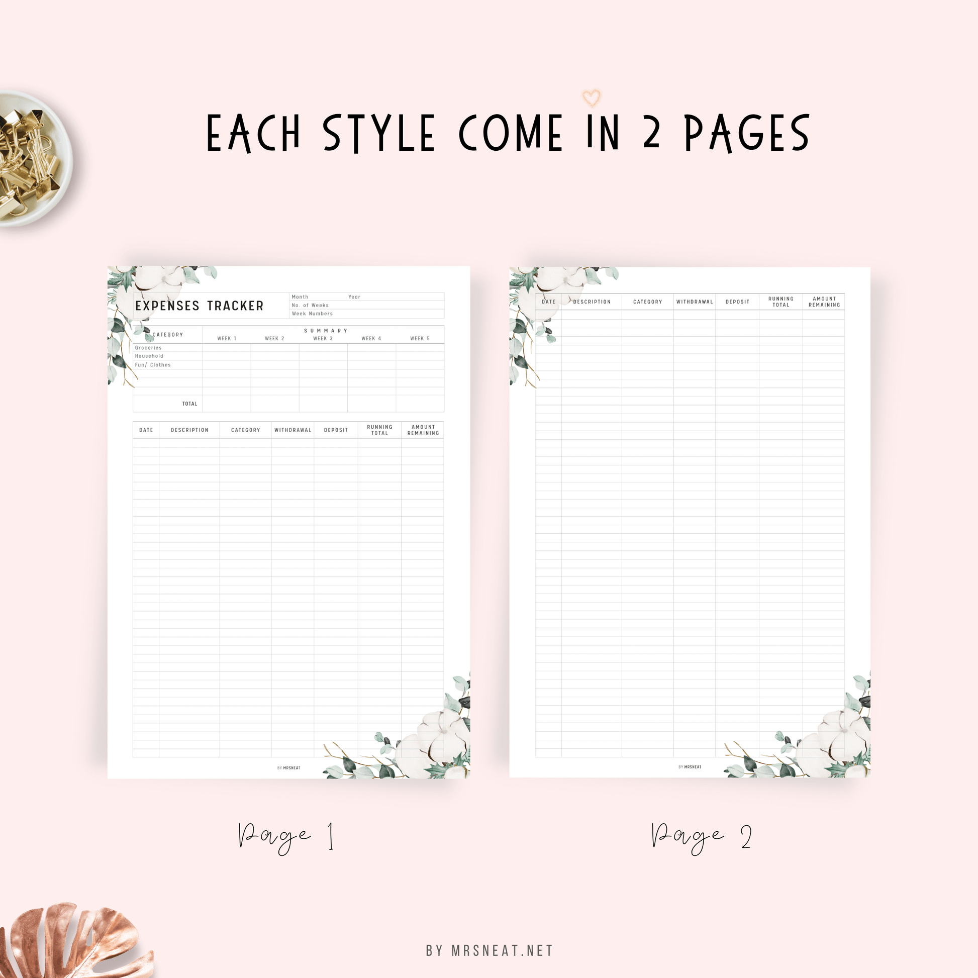 Fillable Expenses Tracker Printable Planner, Editable Bill Tracker, Floral Spending Tracker, Minimalist Expense Tracker, A4, PDF, 5 Styles