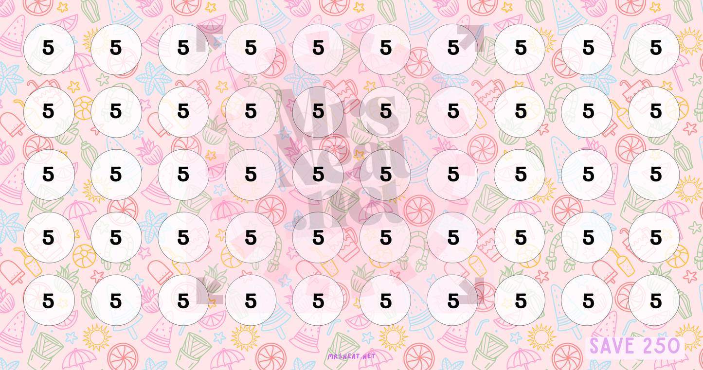Super cute pink pastel summer savings challenge A6 size digital download for fun mini money game