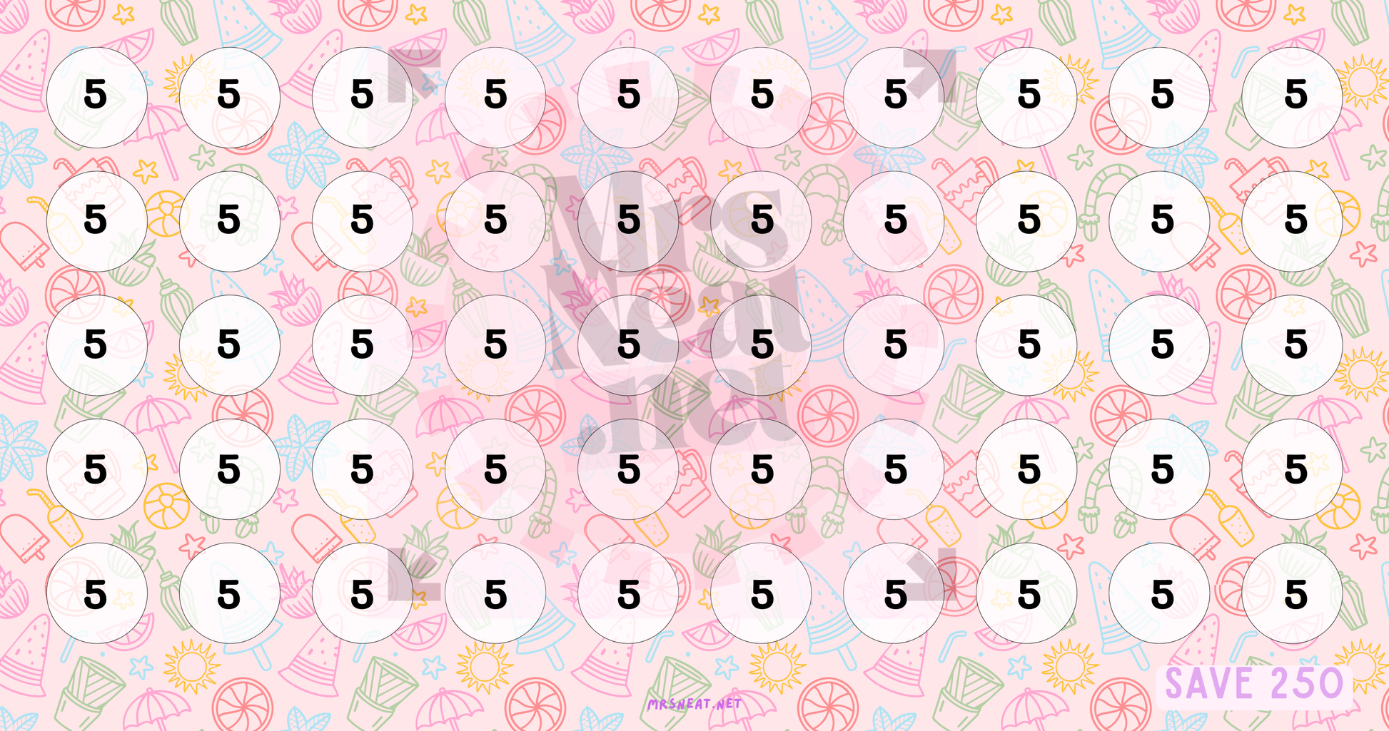 Super cute pink pastel summer savings challenge A6 size digital download for fun mini money game
