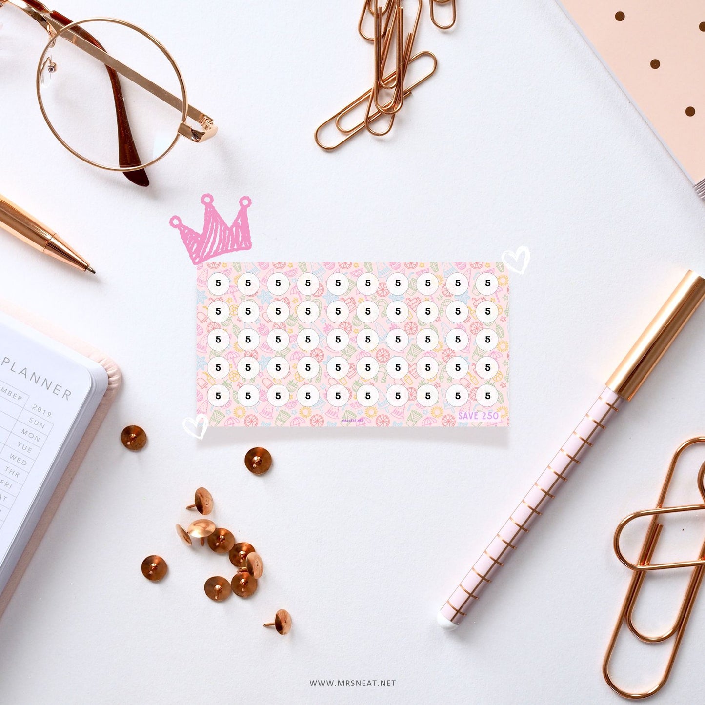 beautiful pink pastel mini summer savings challenge A6 size digital download for low income Savings tracker
