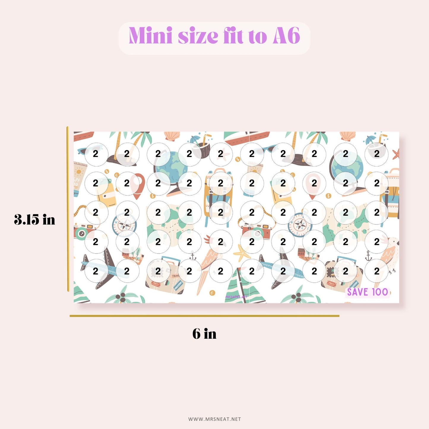 CUTE A6 Summer Beach Vacation Mini Savings Challenges Digital Download to save 100